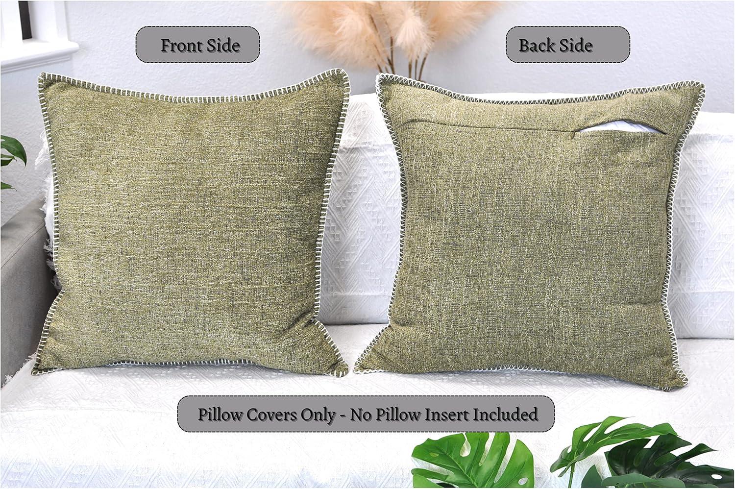 Soft Chenille Throw Pillow Covers With Stitched Edge (Set of 2)