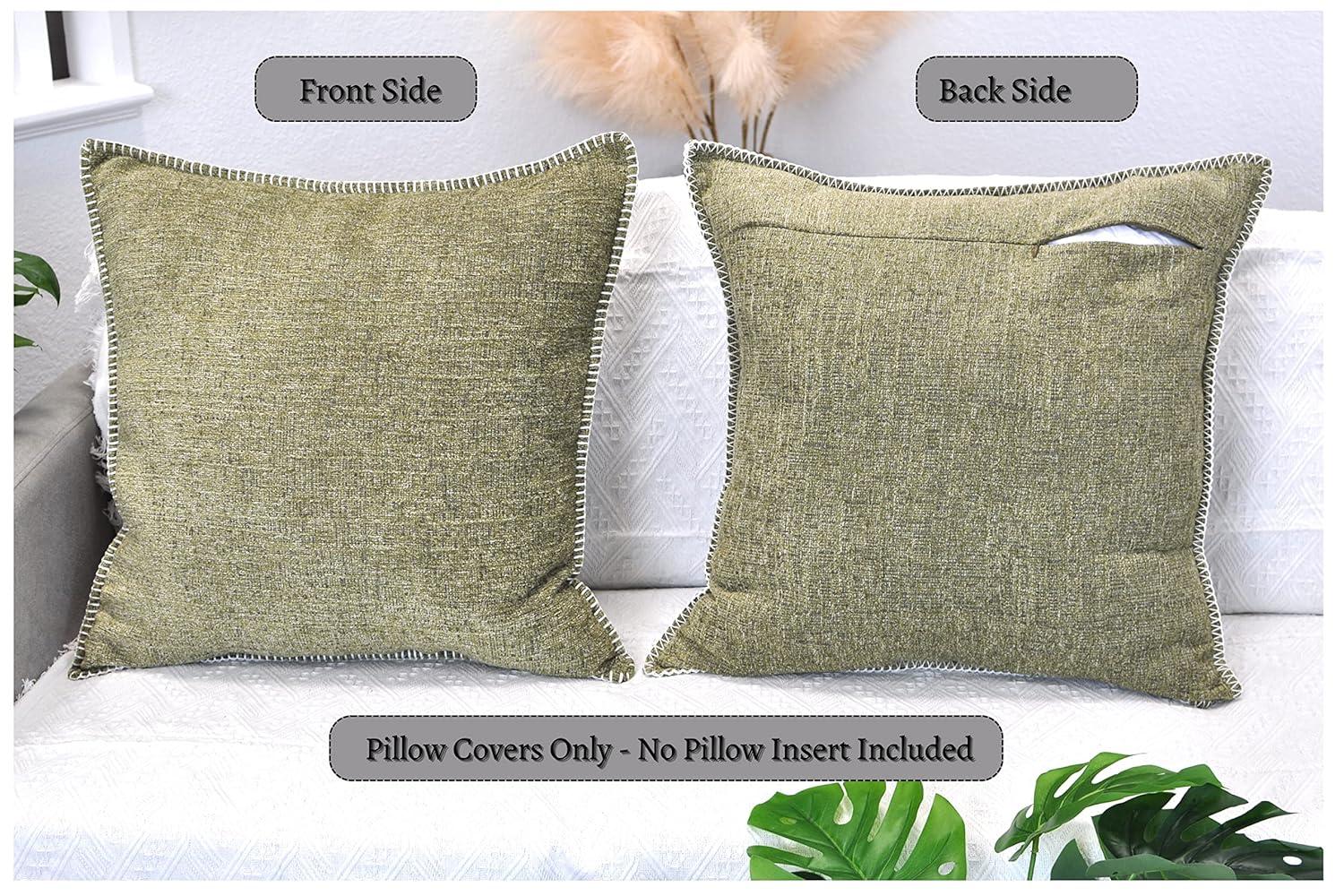 Oveesha Soft Chenille Throw Pillow Covers With Stitched Edge (Set of 2)