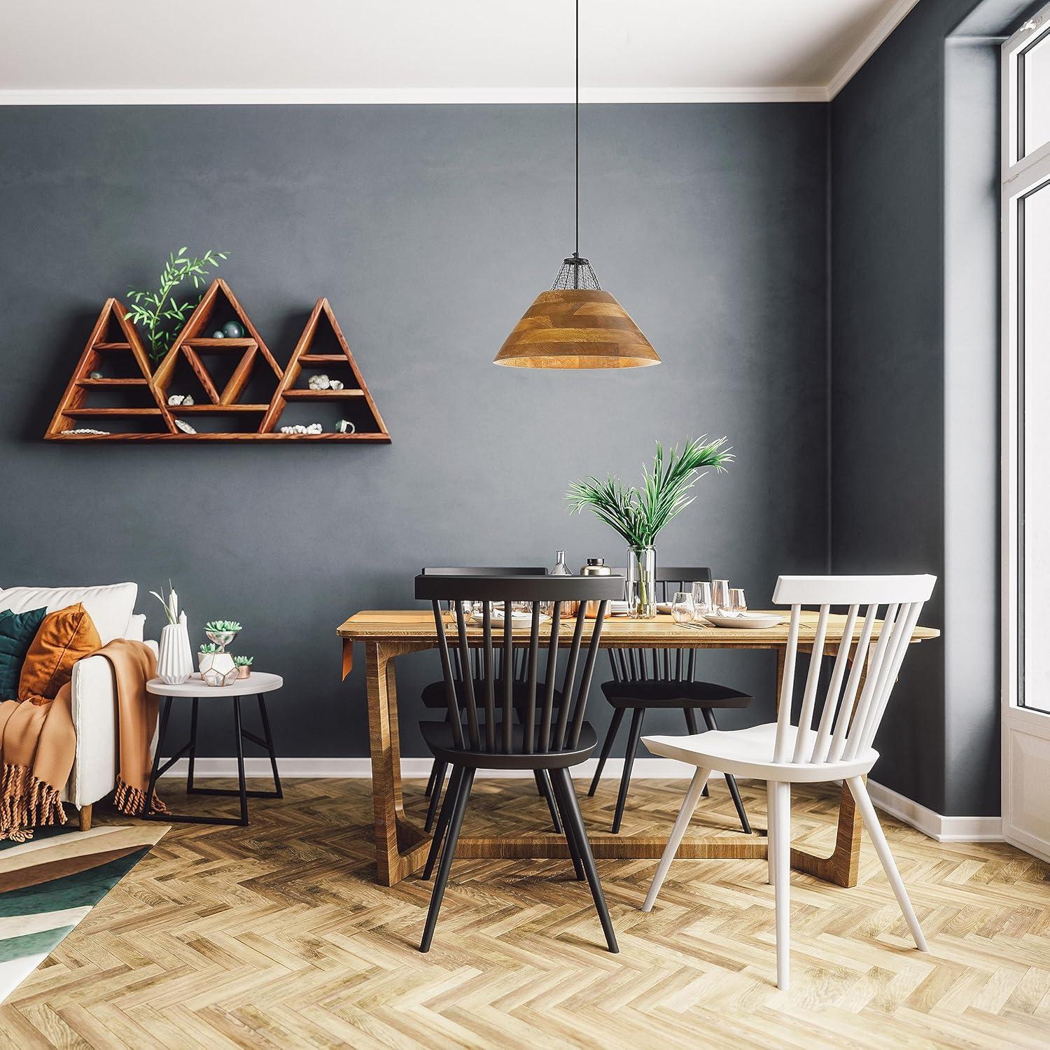 River of Goods 17.25" 1-Light Alainia Black Metal and Walnut-Stained Wood Pendant Light: Satin Finish, UL Listed, Adjustable Height