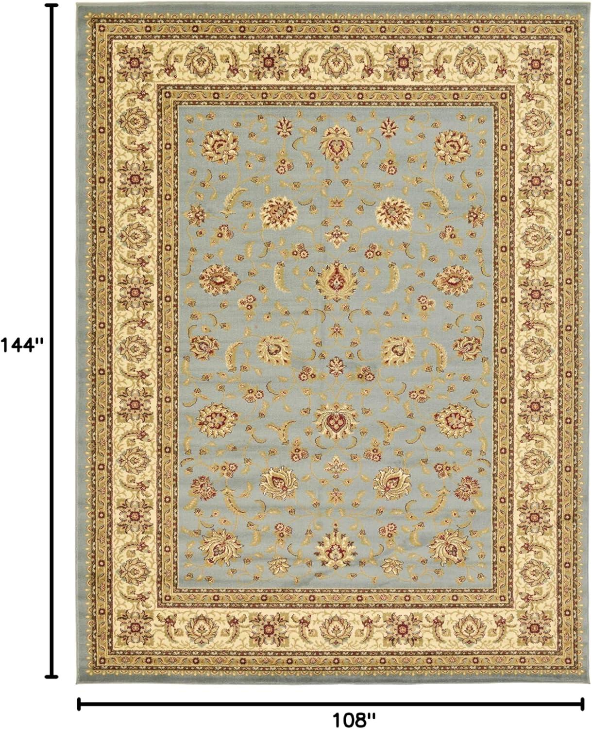 Light Blue and Cream Synthetic 9' x 12' Traditional Area Rug