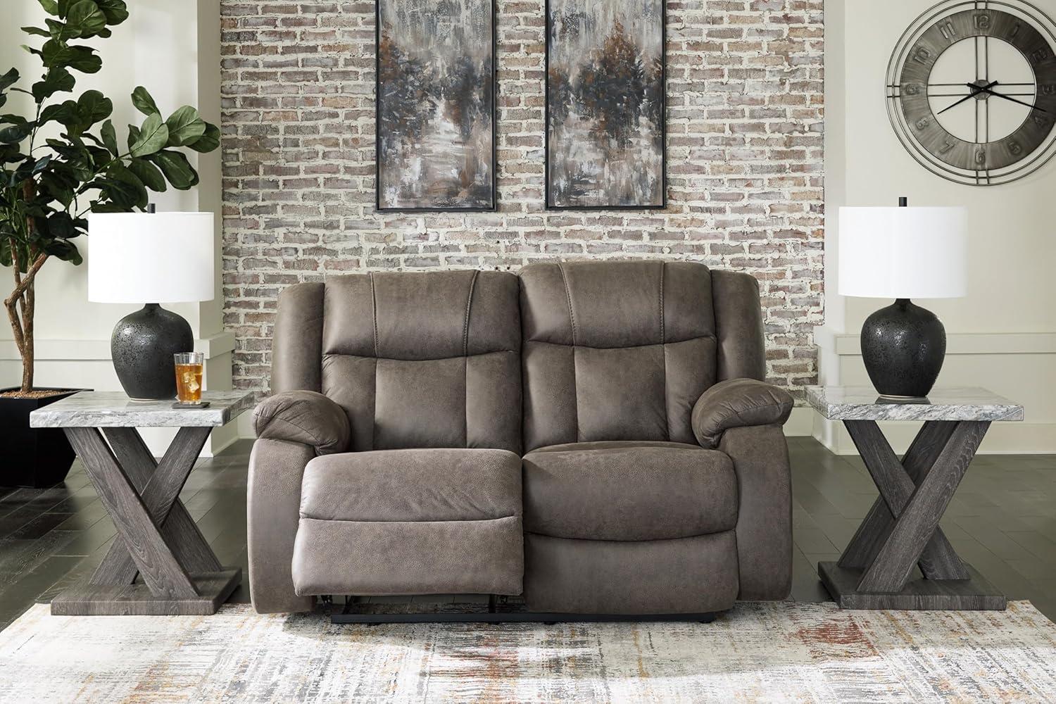 Gunmetal Faux Leather Manual Reclining Loveseat with Pillow-top Arms