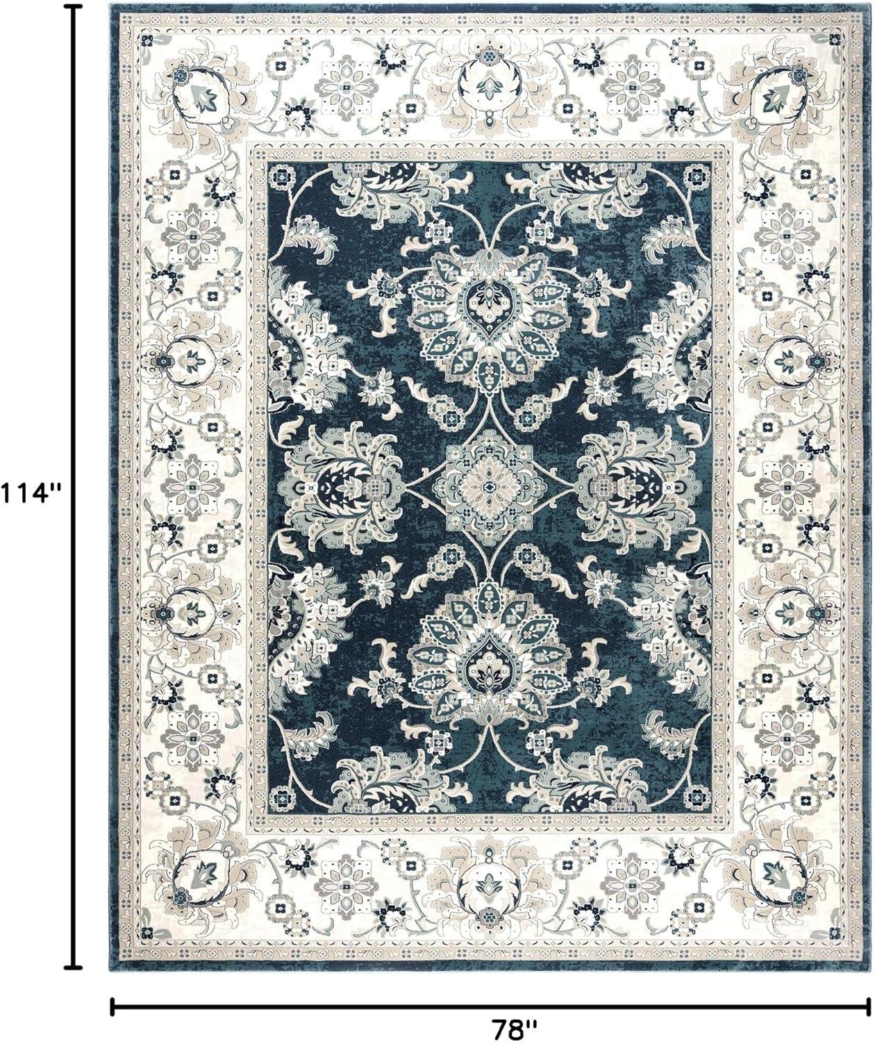 Majestic Moena Navy Blue Traditional Floral Oriental Border Area Rug