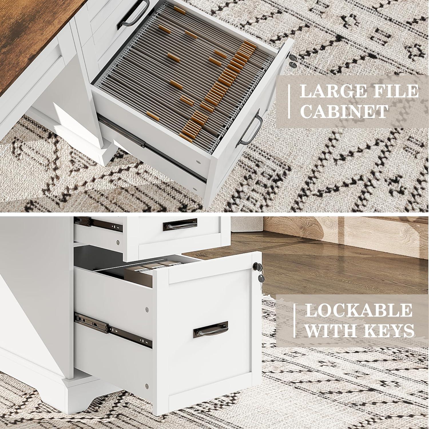 August Grove® 55'' Farmhouse Executive Desk with Drawers, File Cabinet and Power Outlets