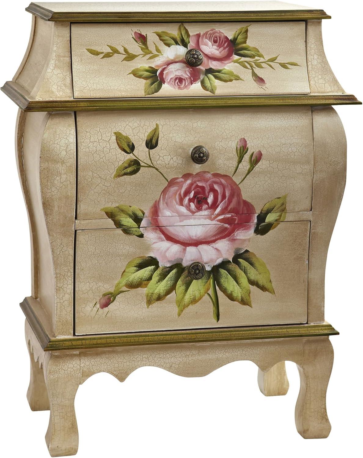 Nearly Natural Antique Night Stand w/Floral Art