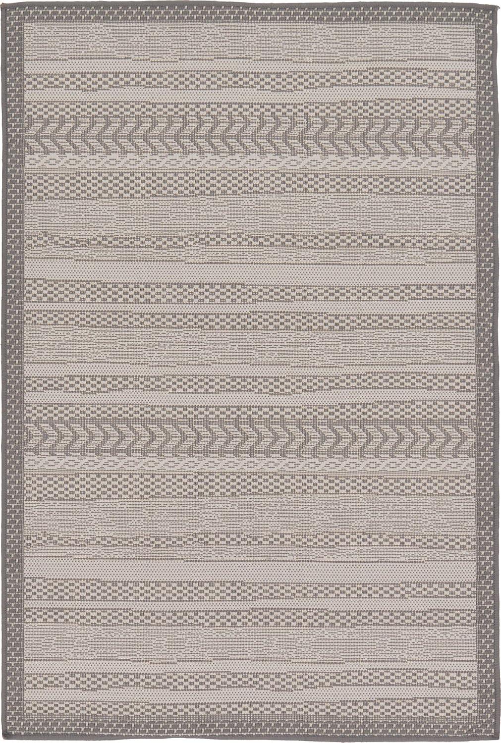 Unique Loom Outdoor Border Collection Area Rug - Lines (3' 3" x 5' 1" Rectangle Gray/Silver)