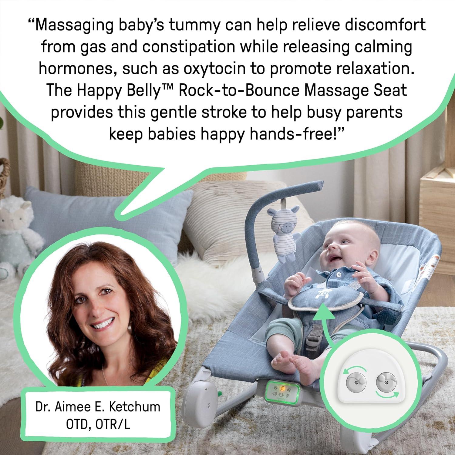 Ingenuity 2-in-1 Happy Belly Rock To Bounce Massage Baby Seat - Chambray