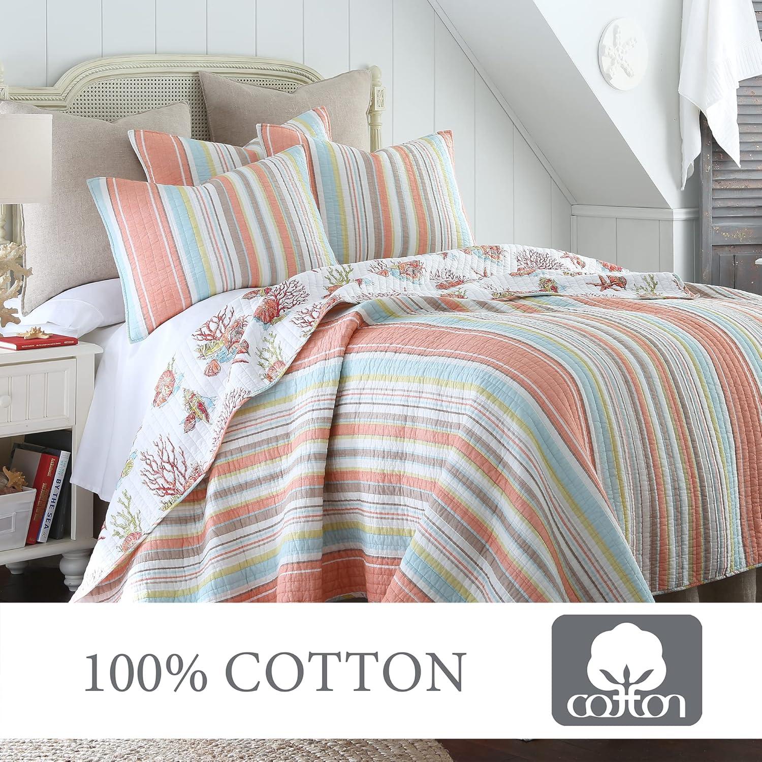 Brighton Coral Quilt Set - One Twin/Twin XL Quilt and One Standard Sham - Levtex Home