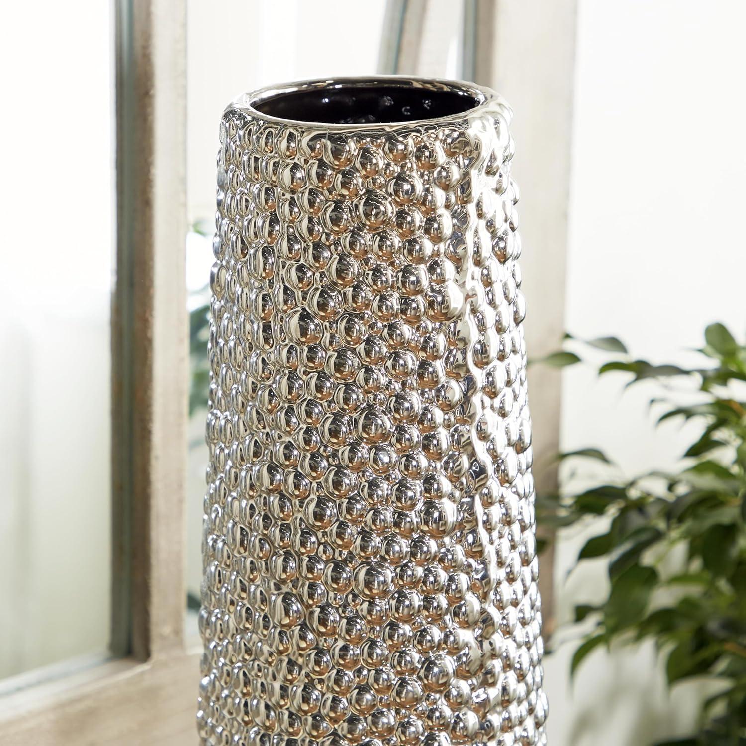 DecMode 25" Silver Ceramic Vase with Bubble Texture