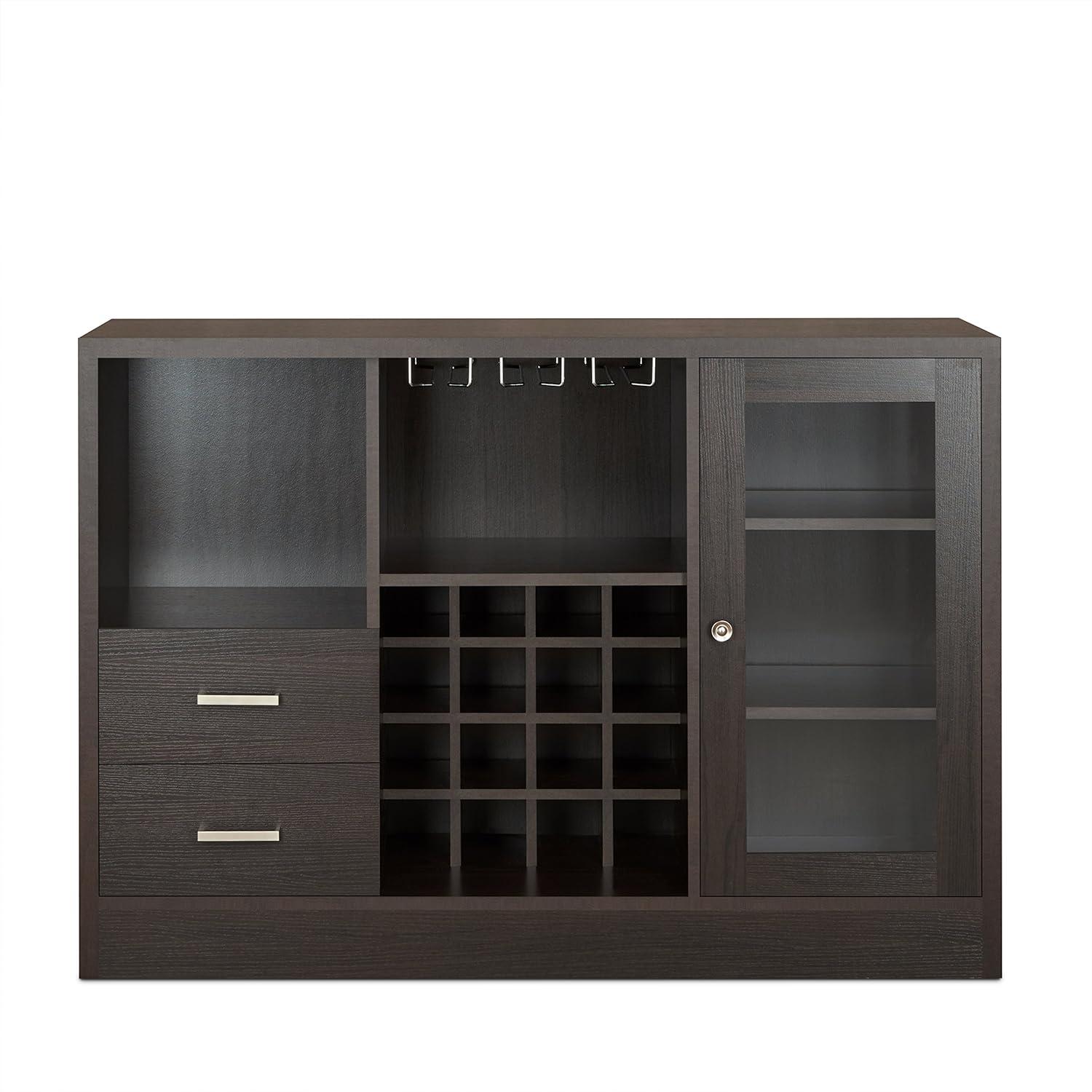 Espresso Wooden Chic Server with Wine and Glass Storage