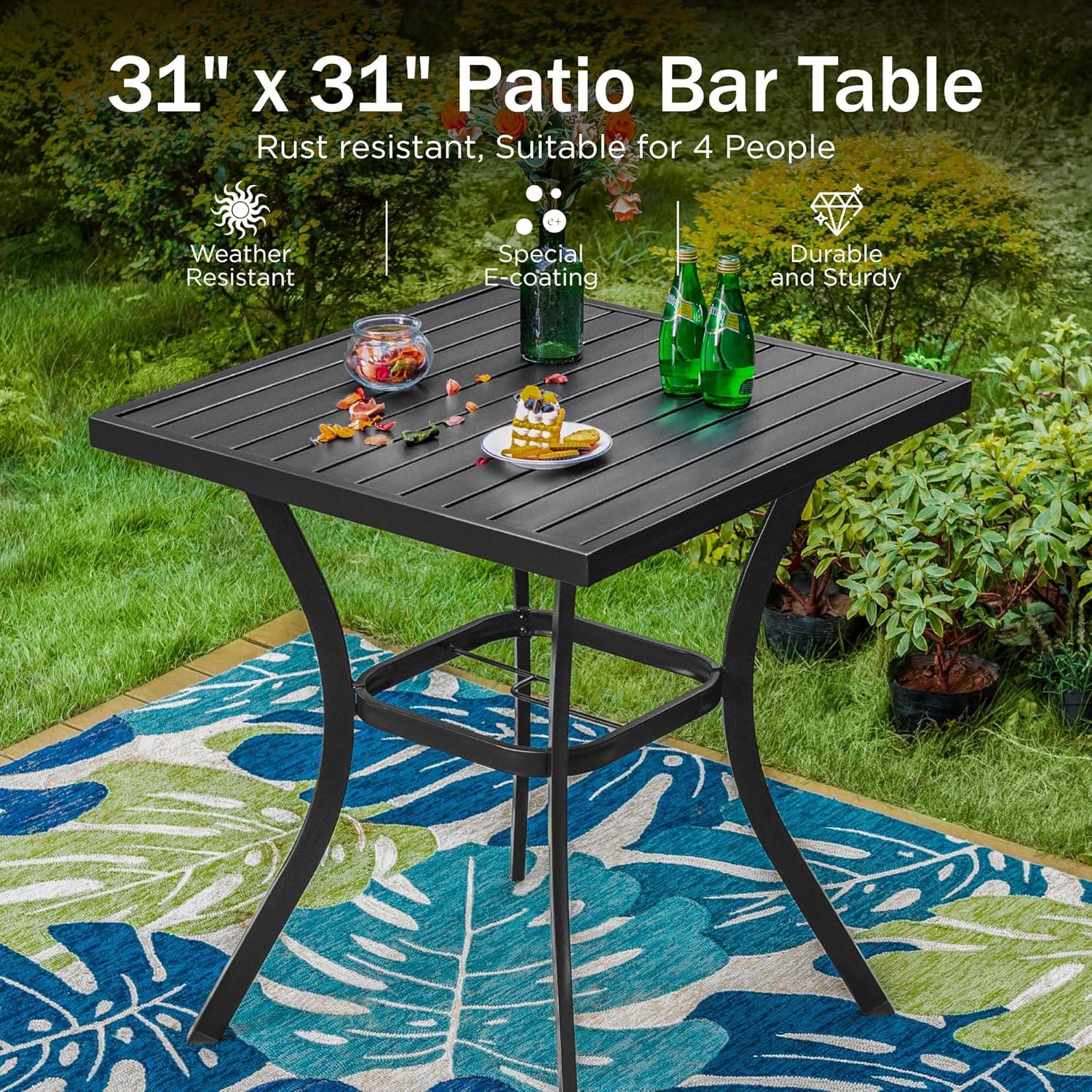 Sophia & William 3 Piece Outdoor Patio Swivel Bar Stools Set & Height Table Backyard Furniture Bistro Set, Red