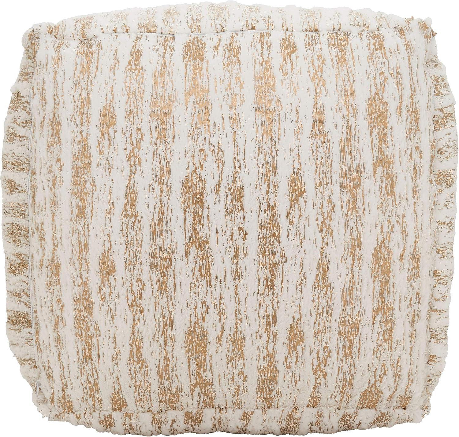 Saro Lifestyle Floor Pouf With Foil Print Faux Fur Design