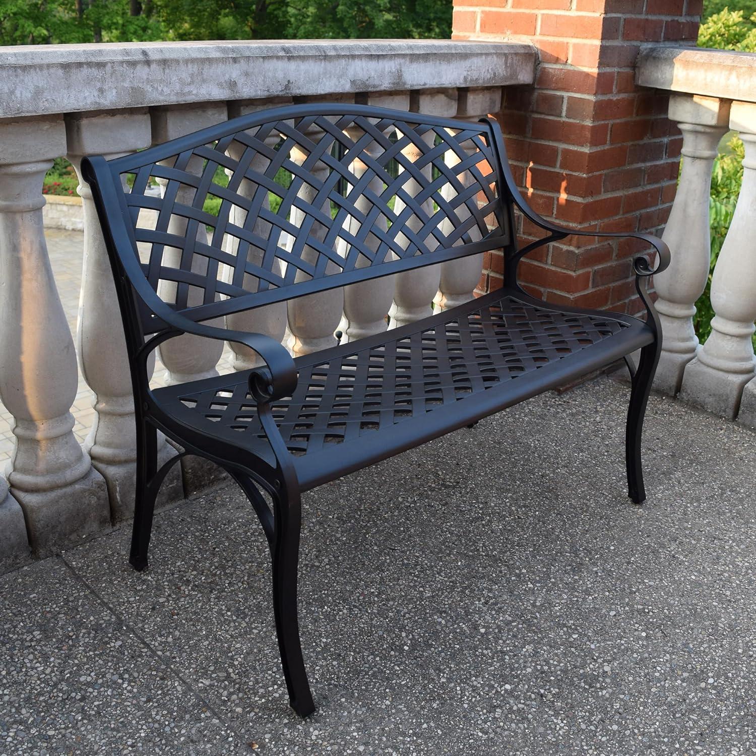 Luxury Arched Black Cast Aluminum Outdoor Loveseat Bench