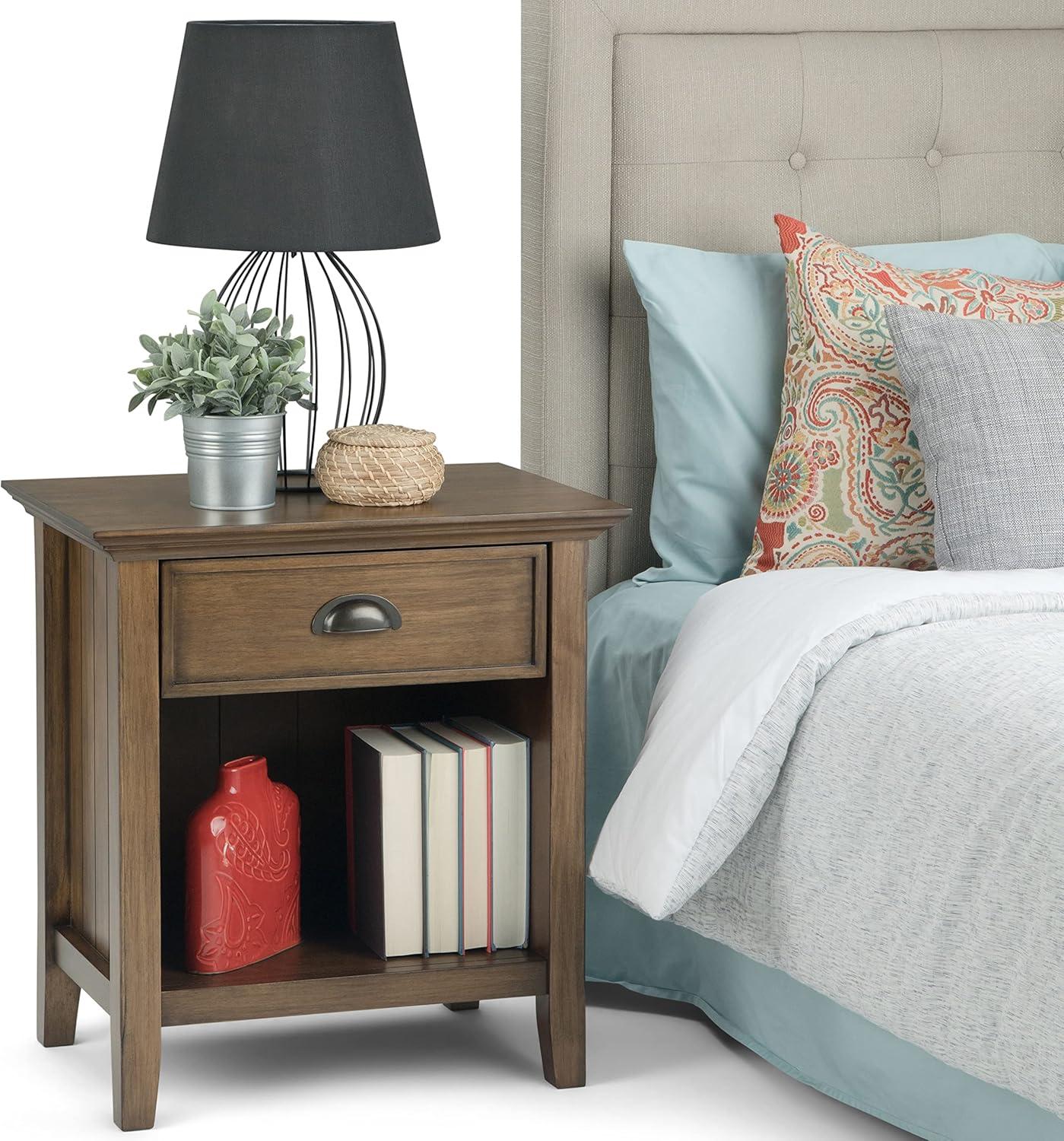 Simpli Home Acadian Solid Wood Bedside Table In Rustic Natural Aged Brown
