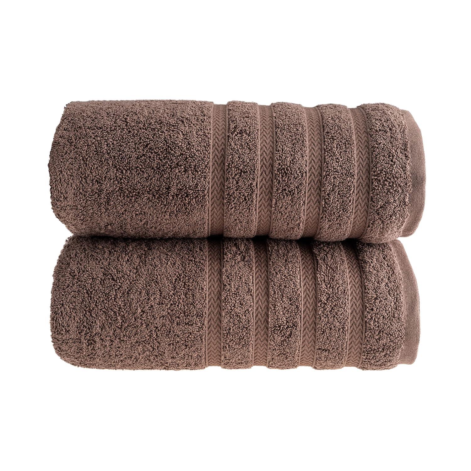 HALLEY Turkish Bath Towels Set - 2 Pack Bathroom Set, Ultra Soft, Machine Washable, Highly Absorbent, 100% Cotton - Luxury Spa Quality - Brown