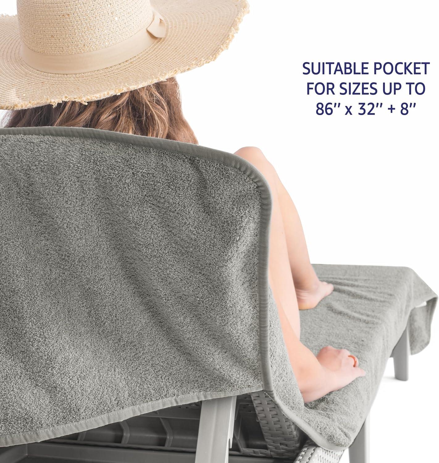 American Soft Linen Chaise Lounge Covers with Pocket, 86"x32" Oversized Pool Chair Lounge Towel, Rockridge Gray