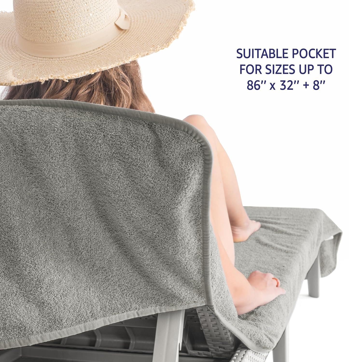 American Soft Linen Chaise Lounge Covers with Pocket, 86"x32" Oversized Pool Chair Lounge Towel, Rockridge Gray