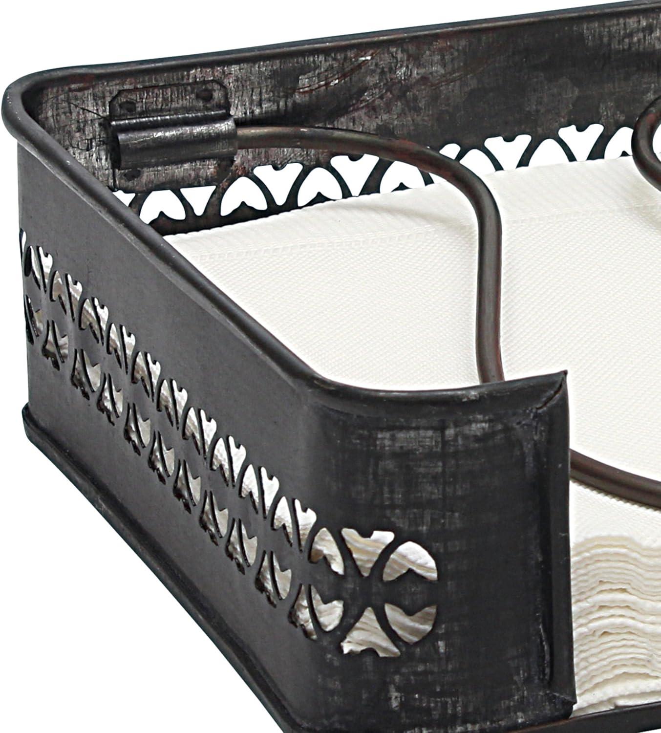 Stonebriar Galvanized Metal Decorative Napkin Holder,7"x7", Black