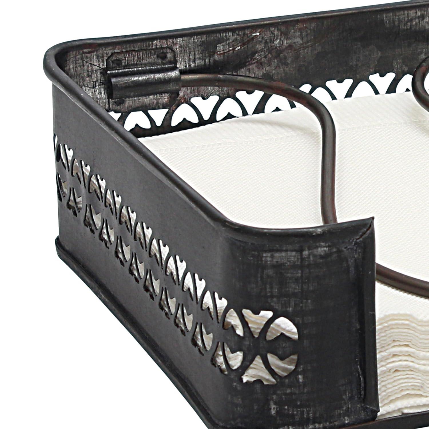 Stonebriar Galvanized Metal Decorative Napkin Holder,7"x7", Black