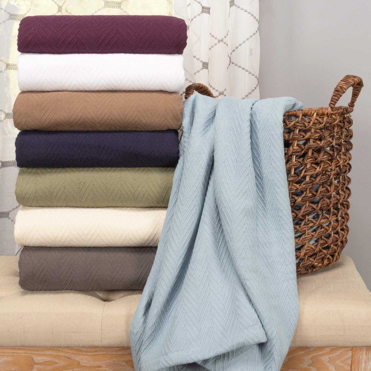 Superior Dobbyweave Knit Cotton Blanket, All Season Breathable Bed Blanket, Twin 66" x 90", Plum