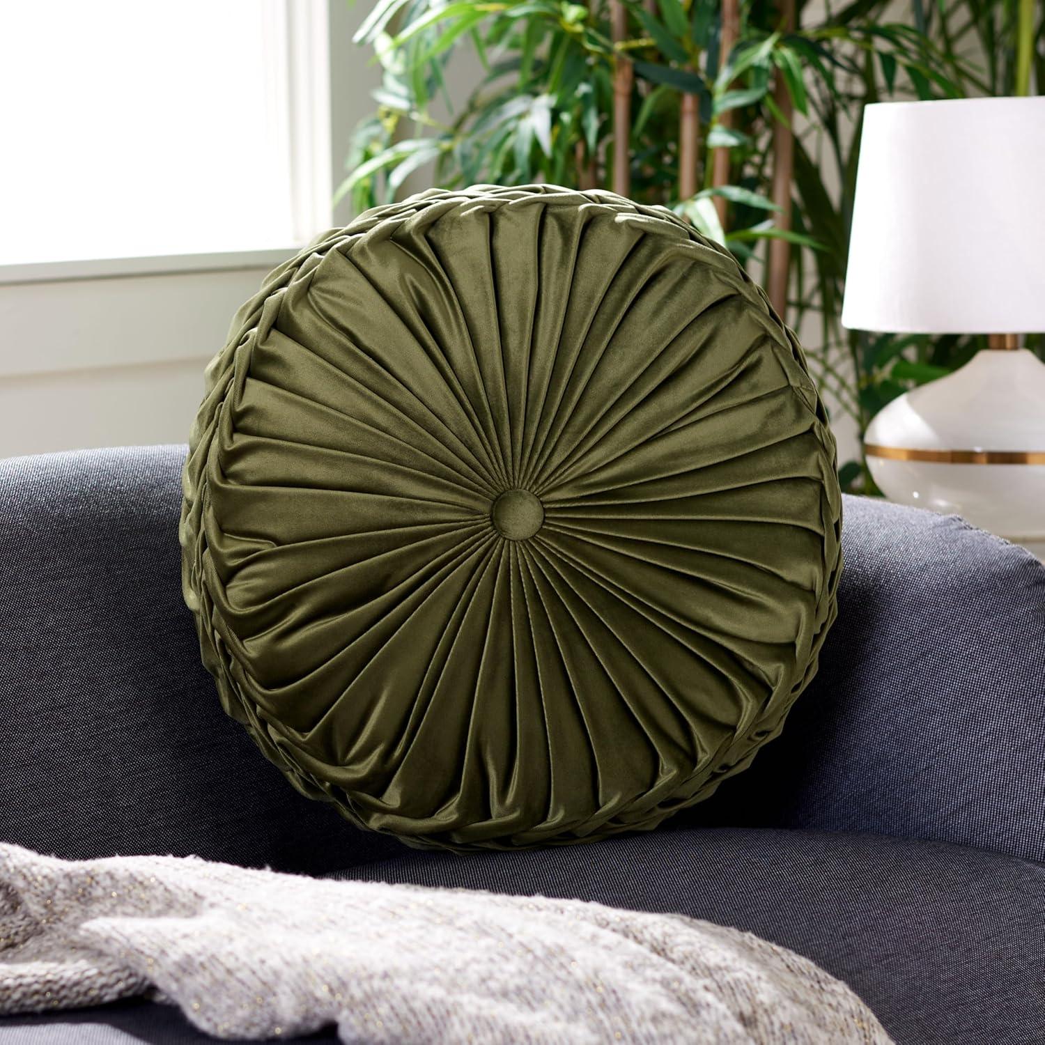 Leila Green Velvet Round Tufted Throw Pillow