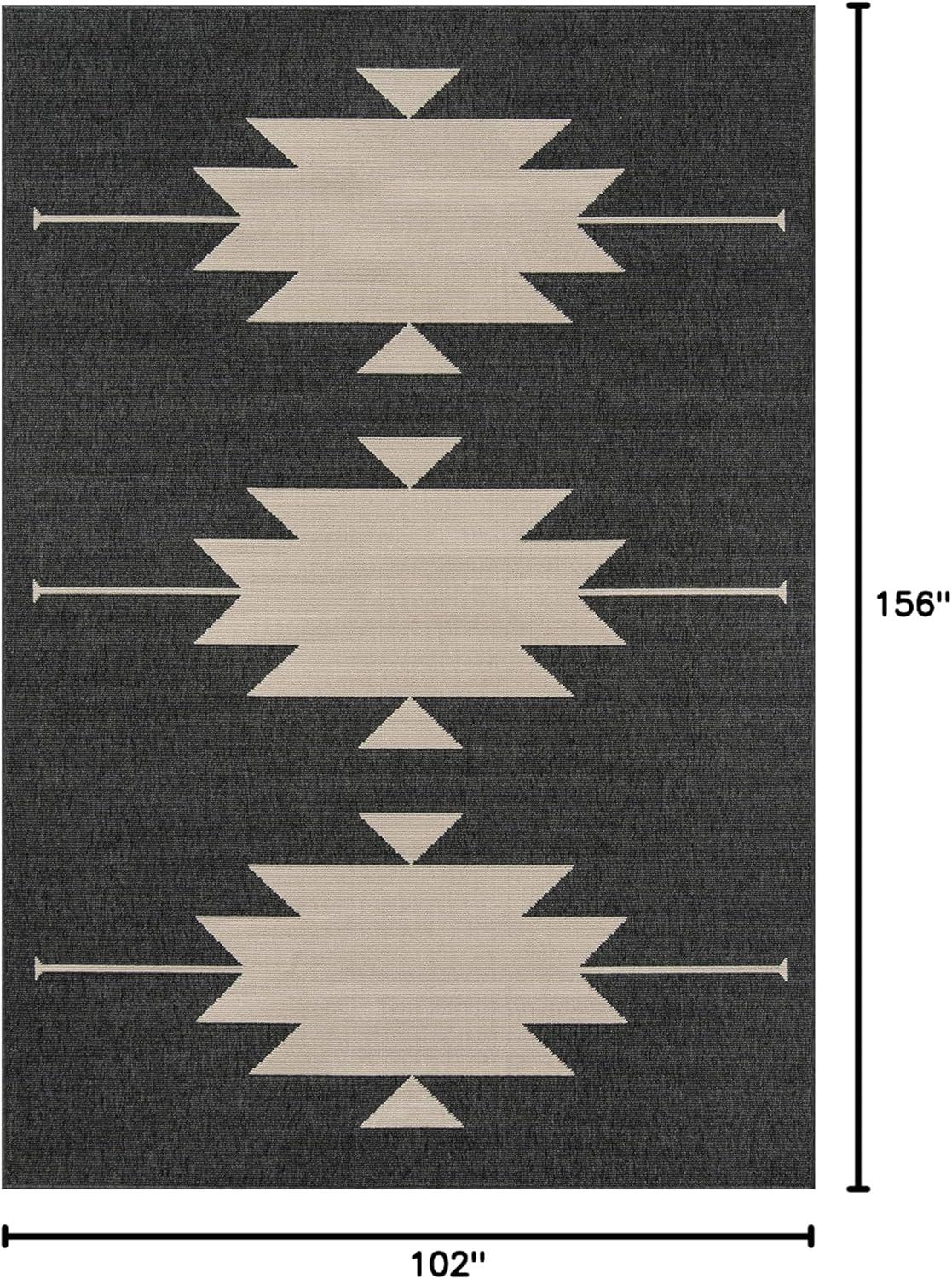 Contemporary Charcoal Gray Geometric Outdoor Rug, 8'6" x 13'