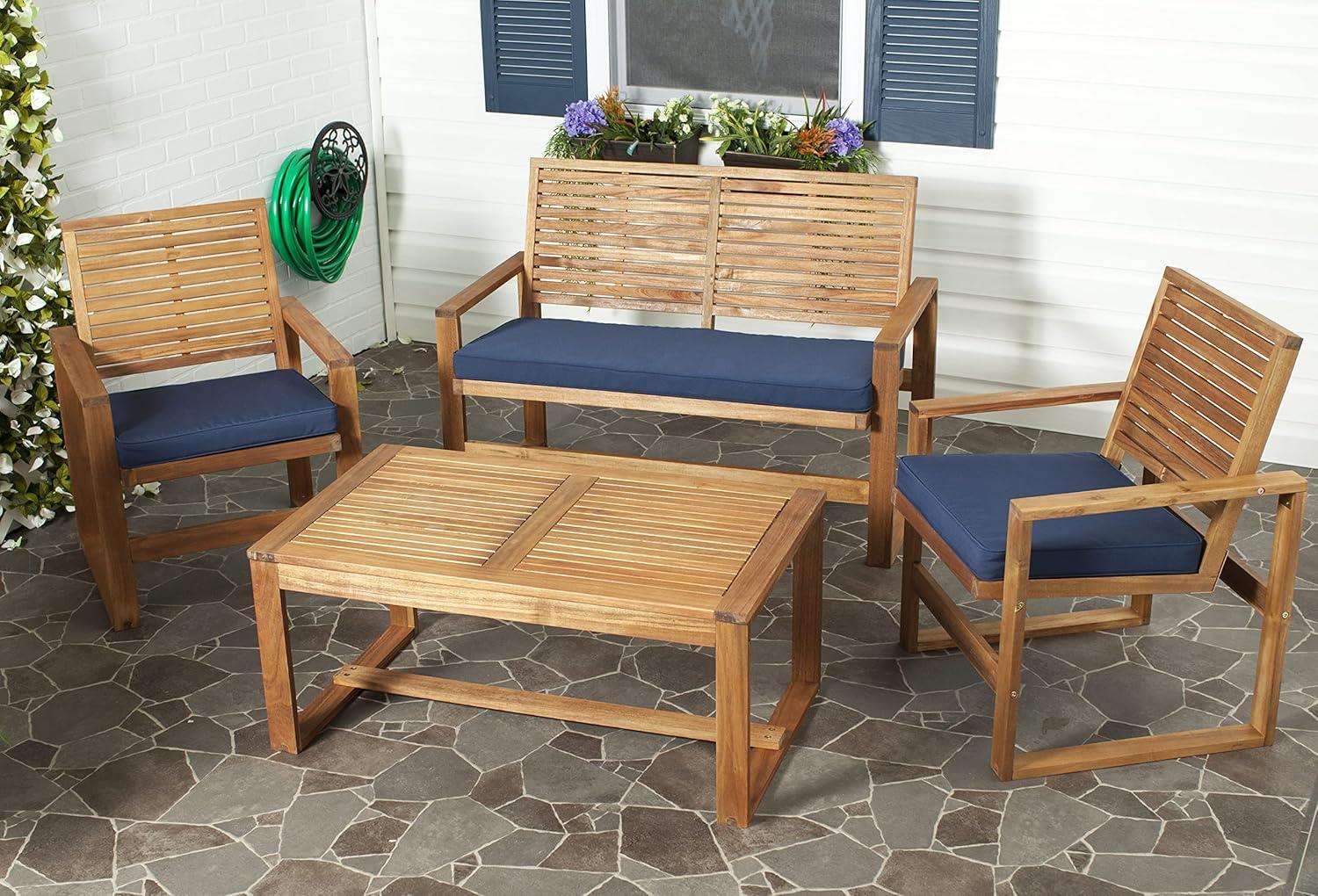 Ozark 4 Piece Set - Indoor/Outdoor - FOX6007 - Natural/Navy - Safavieh
