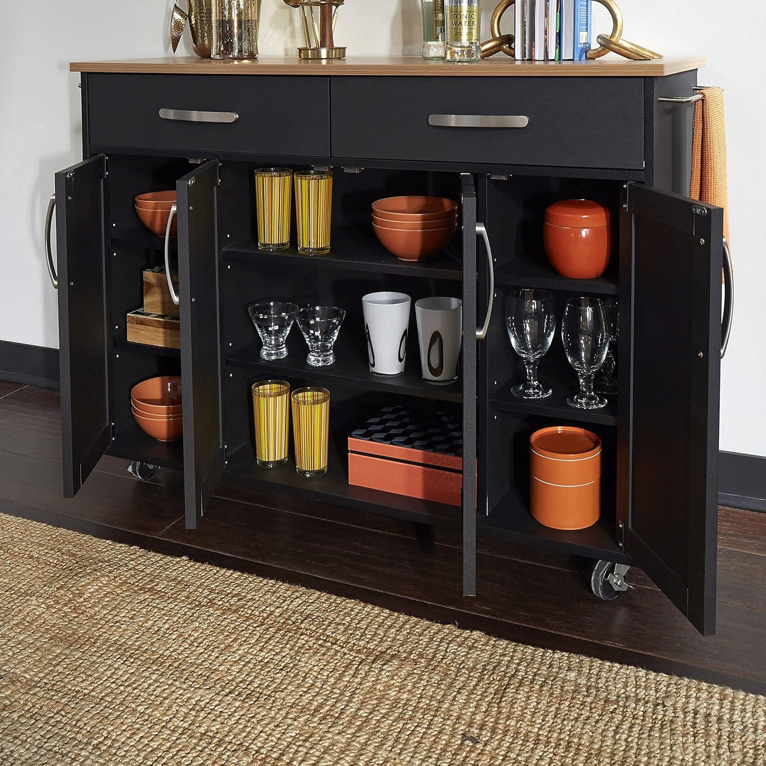 Homestyles Storage Plus Wood Kitchen Cart in Black