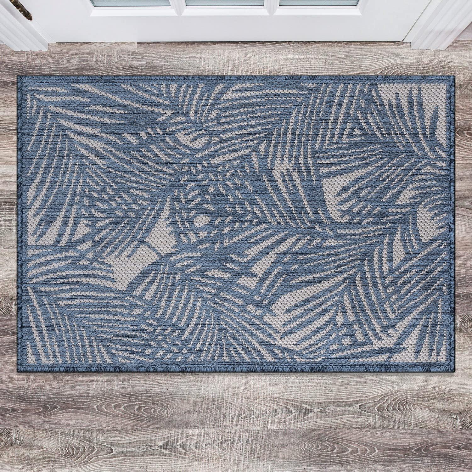 World Rug Gallery Contemporary Palm Leaf Textured Flat Weave Indoor/Outdoor Area Rug - NAVY 2'x3'