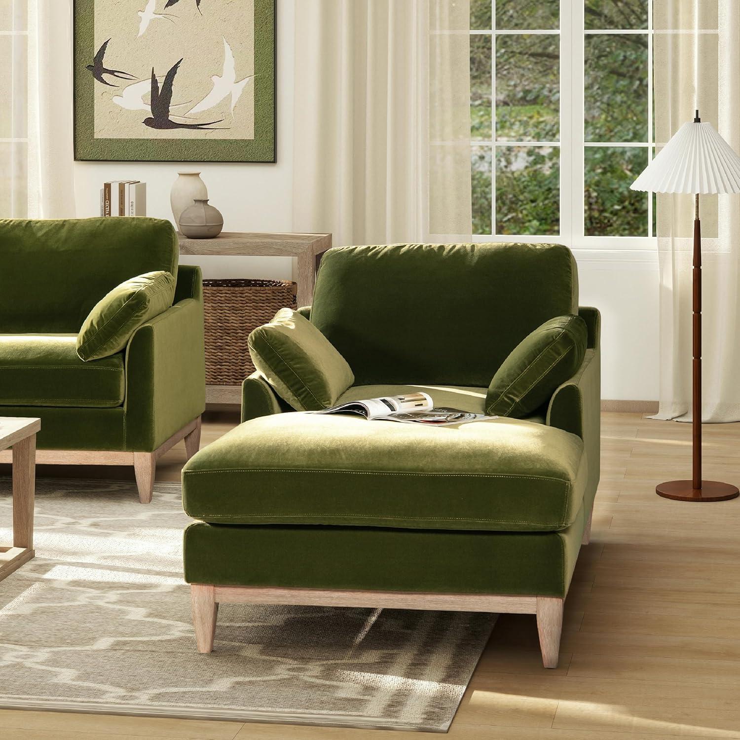 Jennifer Taylor Home Pasadena Modern Farmhouse Chaise Lounge Chair, Olive Green
