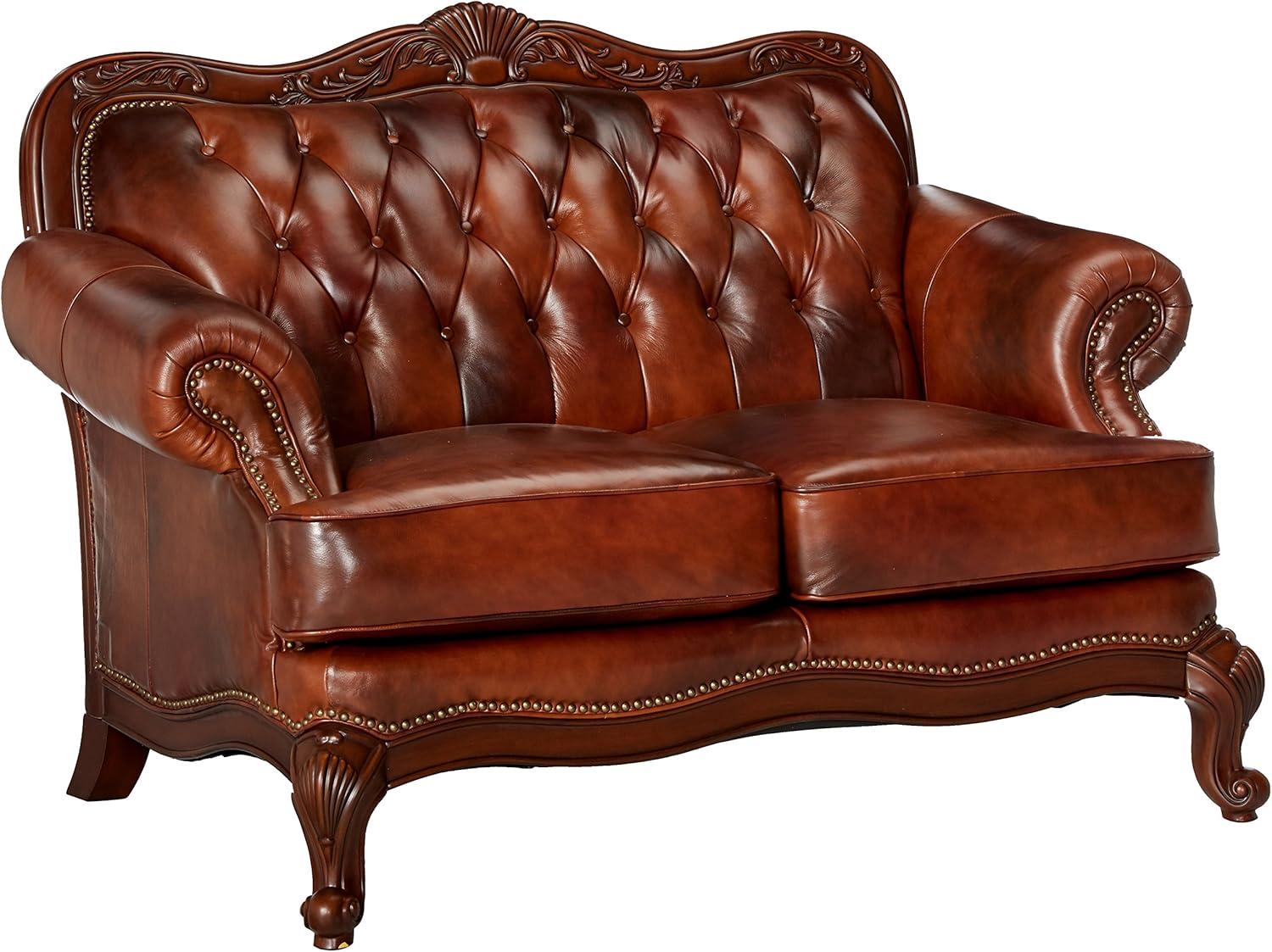 Coaster Victoria Leather Tufted Upholstery Loveseat in Brown