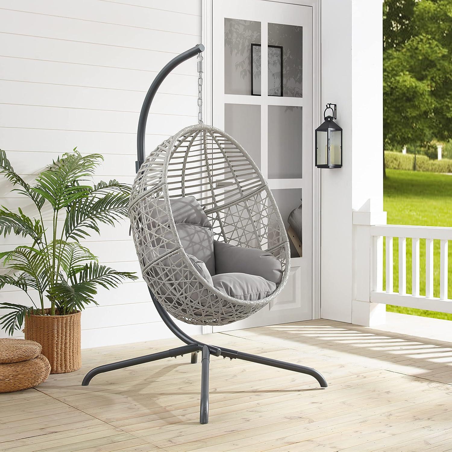 Crosley Furniture Lorelei Indoor/Outdoor Wicker Hanging Egg Chair in Gray