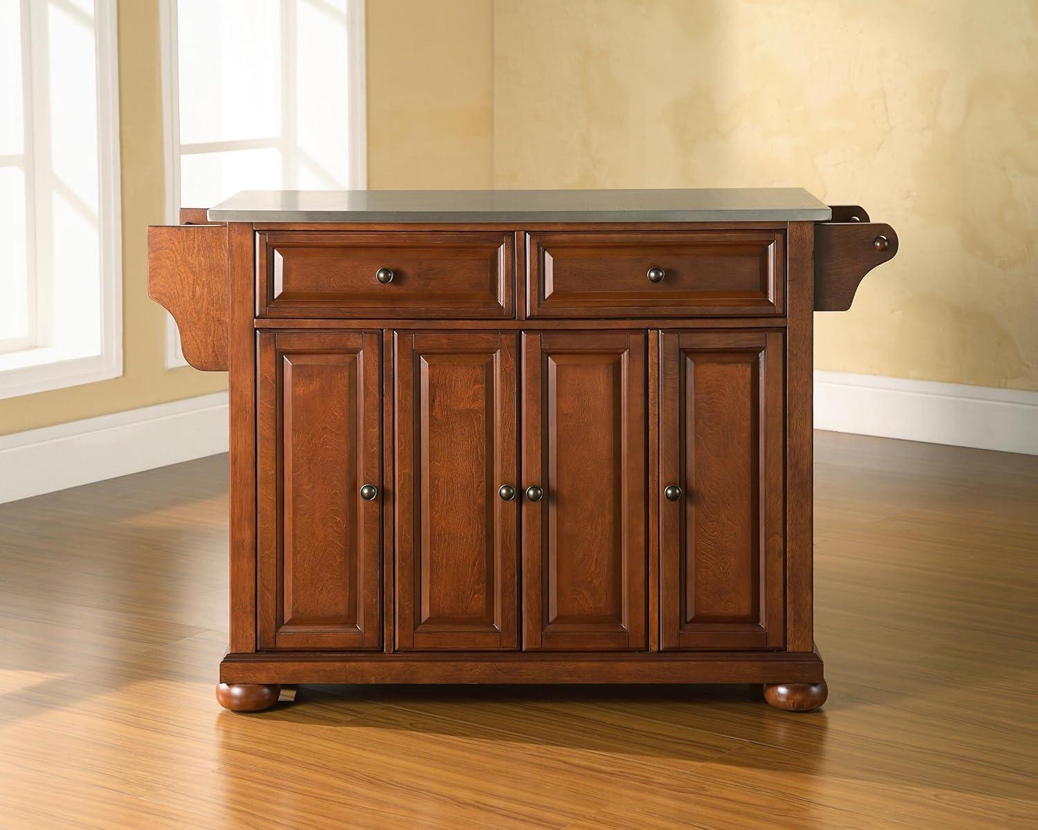 Alexandria Stainless Steel Top Kitchen Island Cherry - Crosley: Storage, Adjustable Shelves, Towel Bar