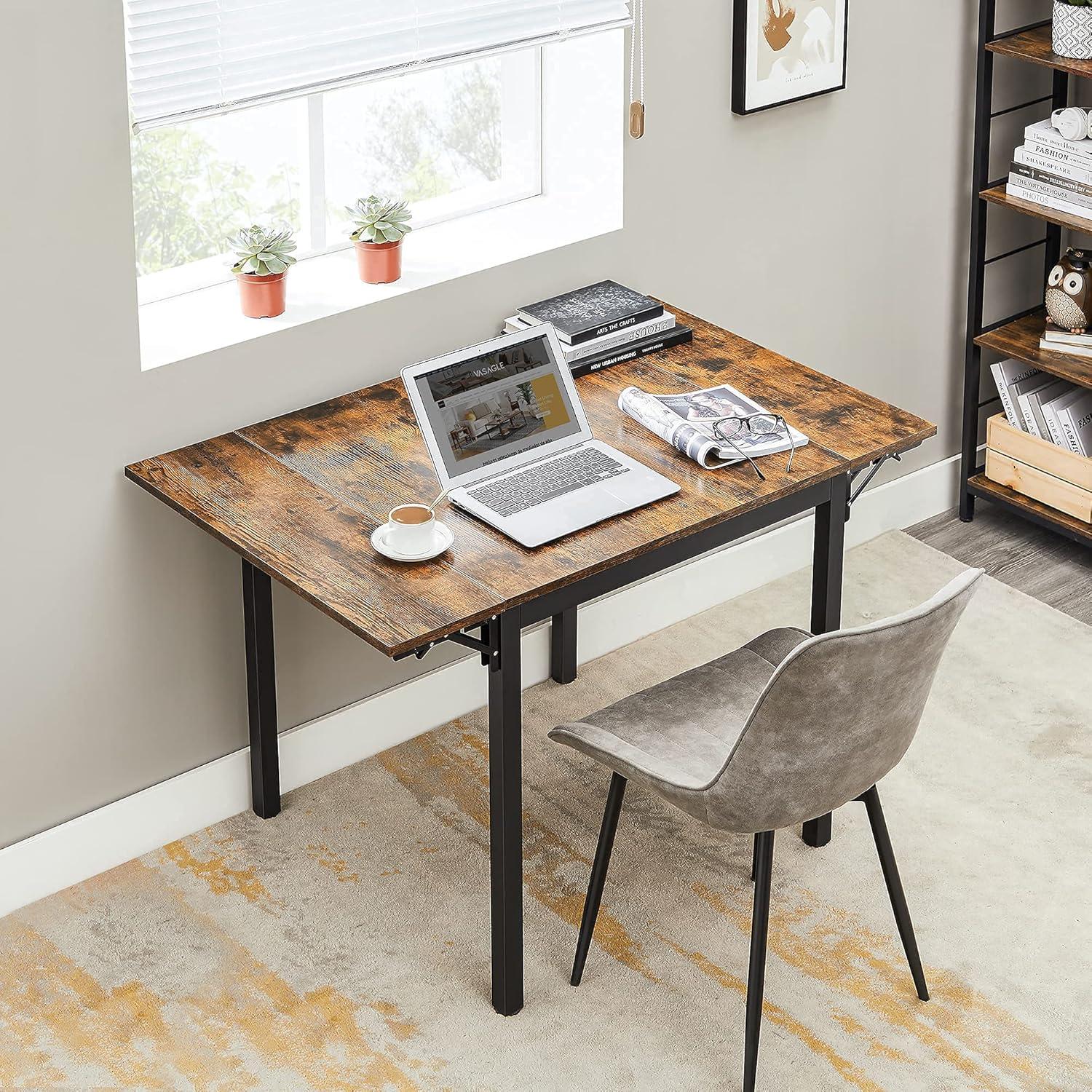 VASAGLE Brown Folding Drop Leaf Dining Table with Steel Legs