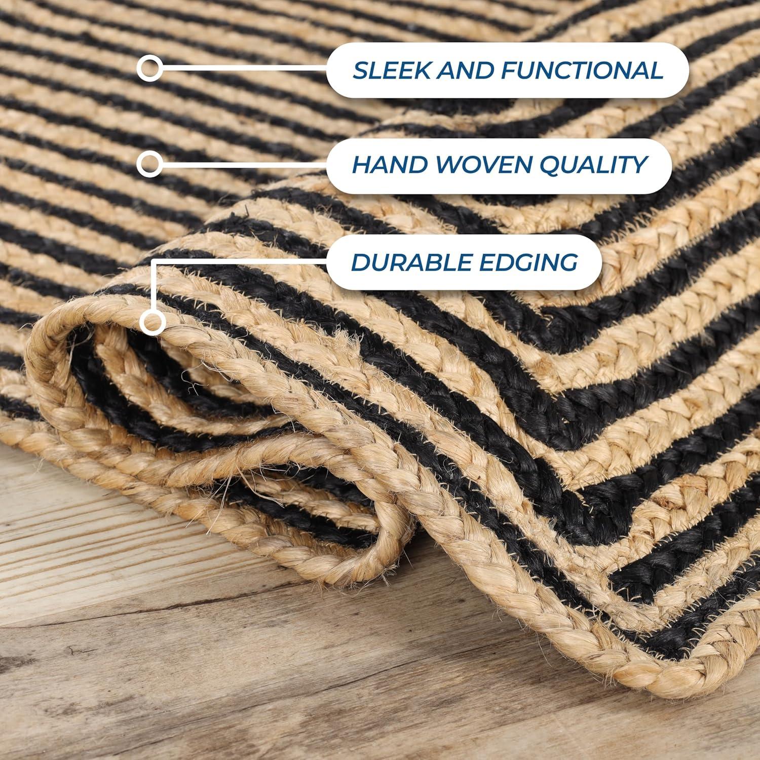 Superior Braided Jute Handwoven Indoor Outdoor Area Rug, 10' Round, Black
