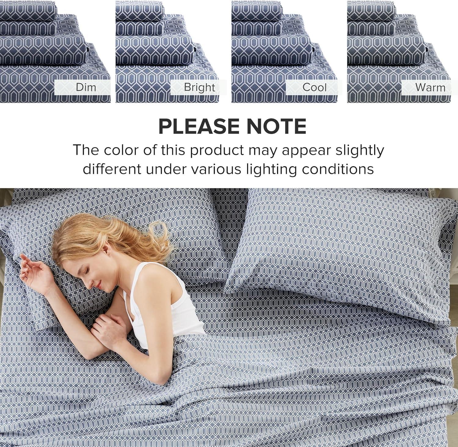 Comfort Spaces Diamond 100% Cotton Printed Sheet Set, Queen, Blue