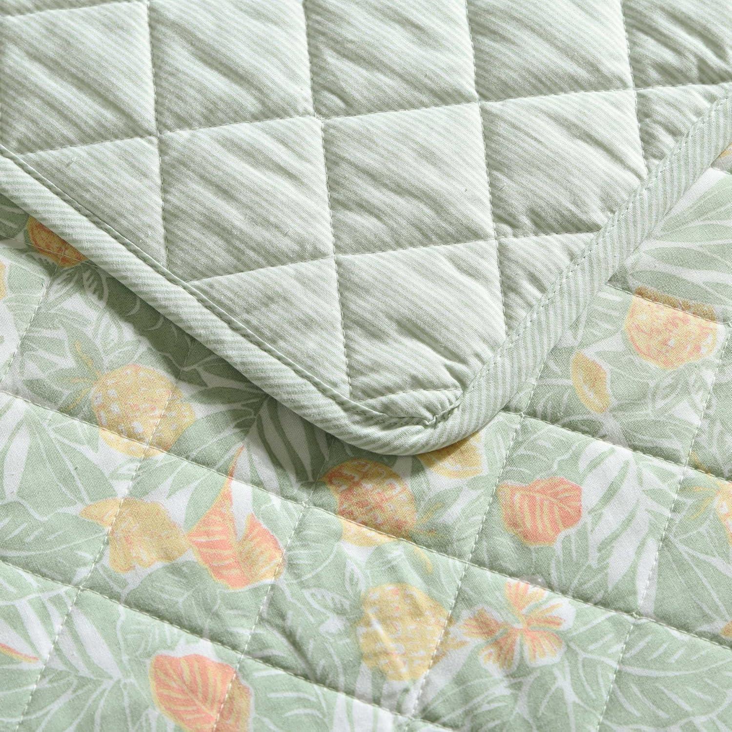 Tommy Bahama Pineapple Bloom Cotton Reversible Green Quilt Set