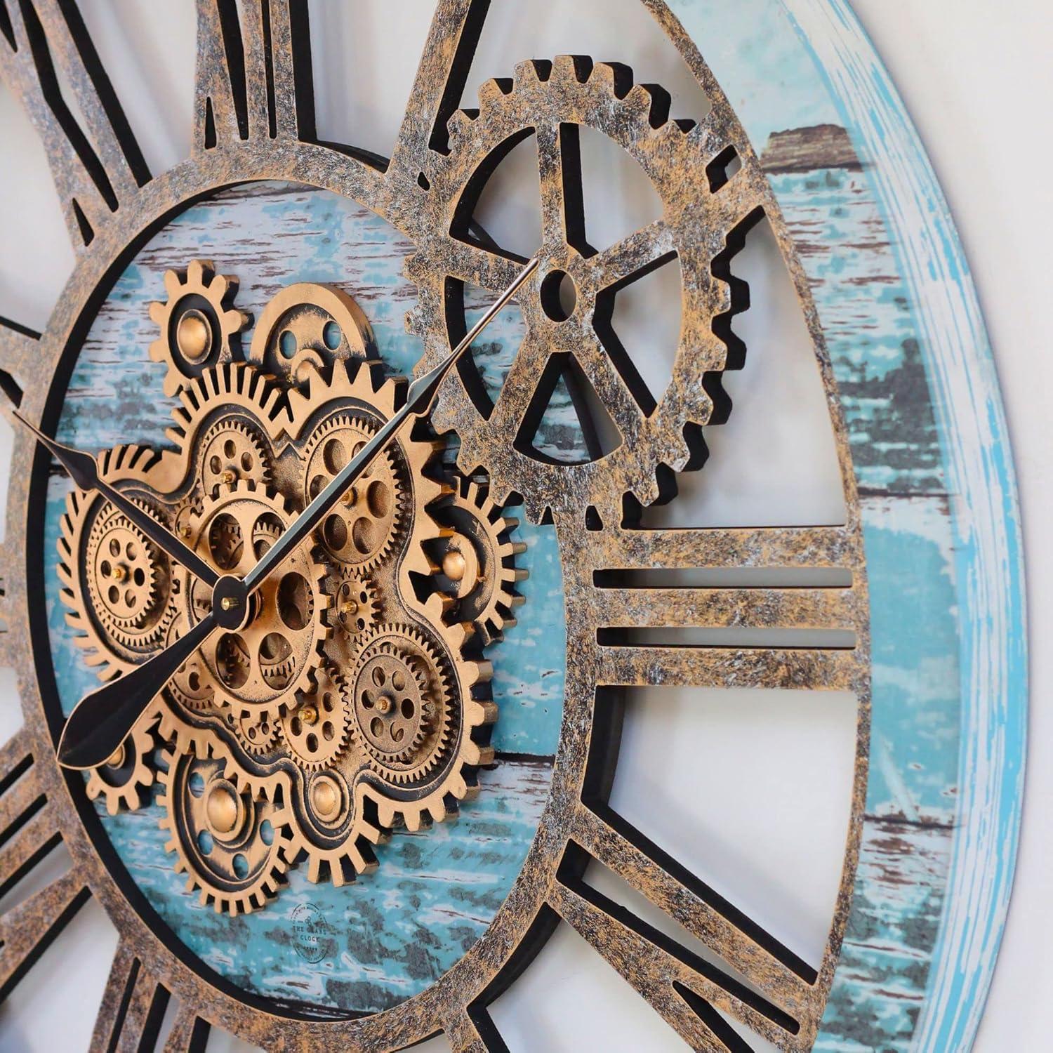 The Gears Clock Wall Clock 36" Round Oversized for Living Room decor with Real Moving Gears America Collection