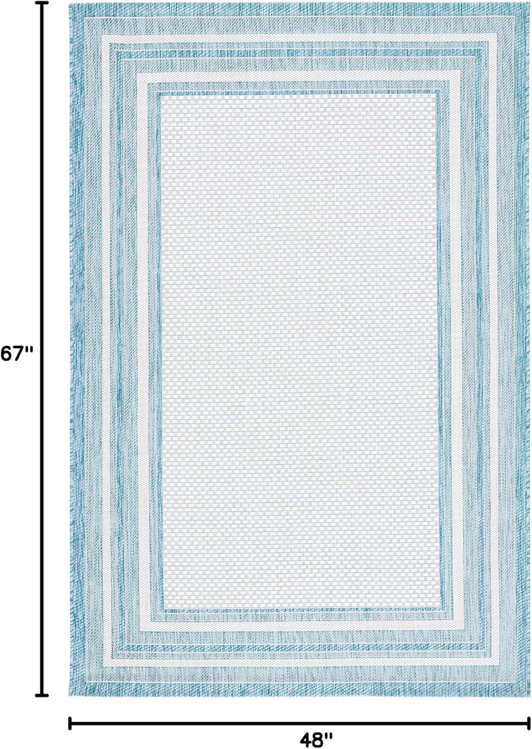 SAFAVIEH Courtyard Ercan Bordered Indoor/Outdoor Area Rug, Ivory/Aqua, 4' x 5'7"