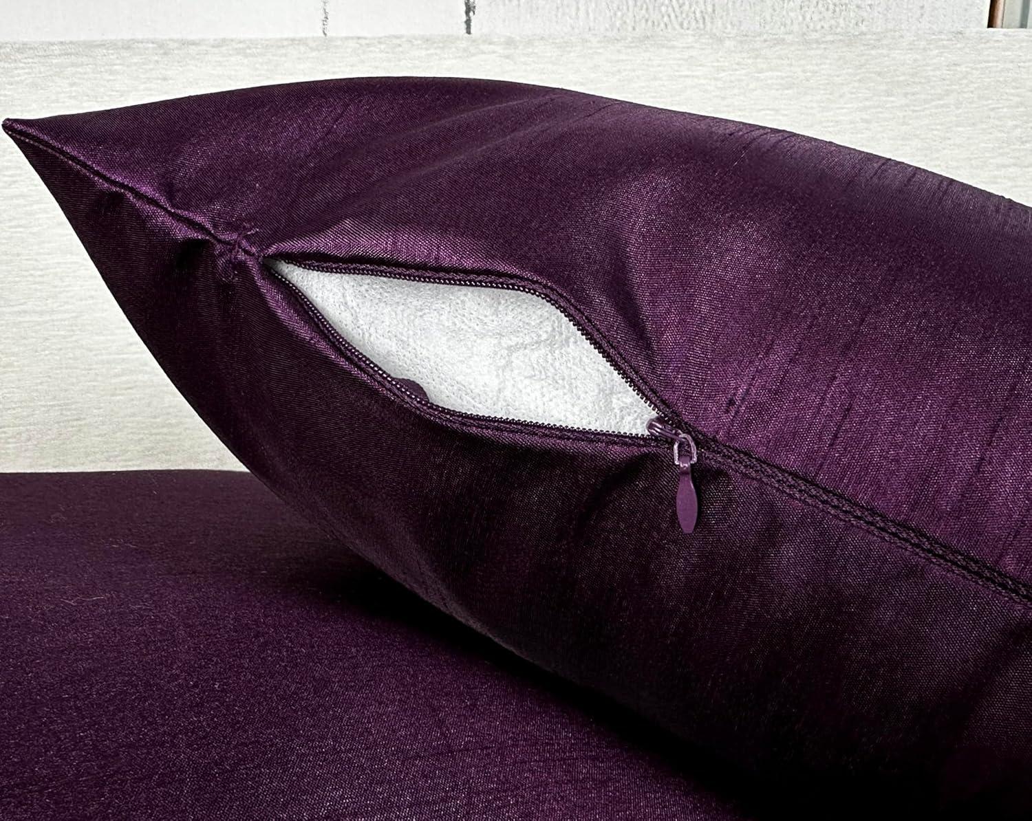 Eggplant Faux Silk Euro Shams with Zipper Closure, Set of 2