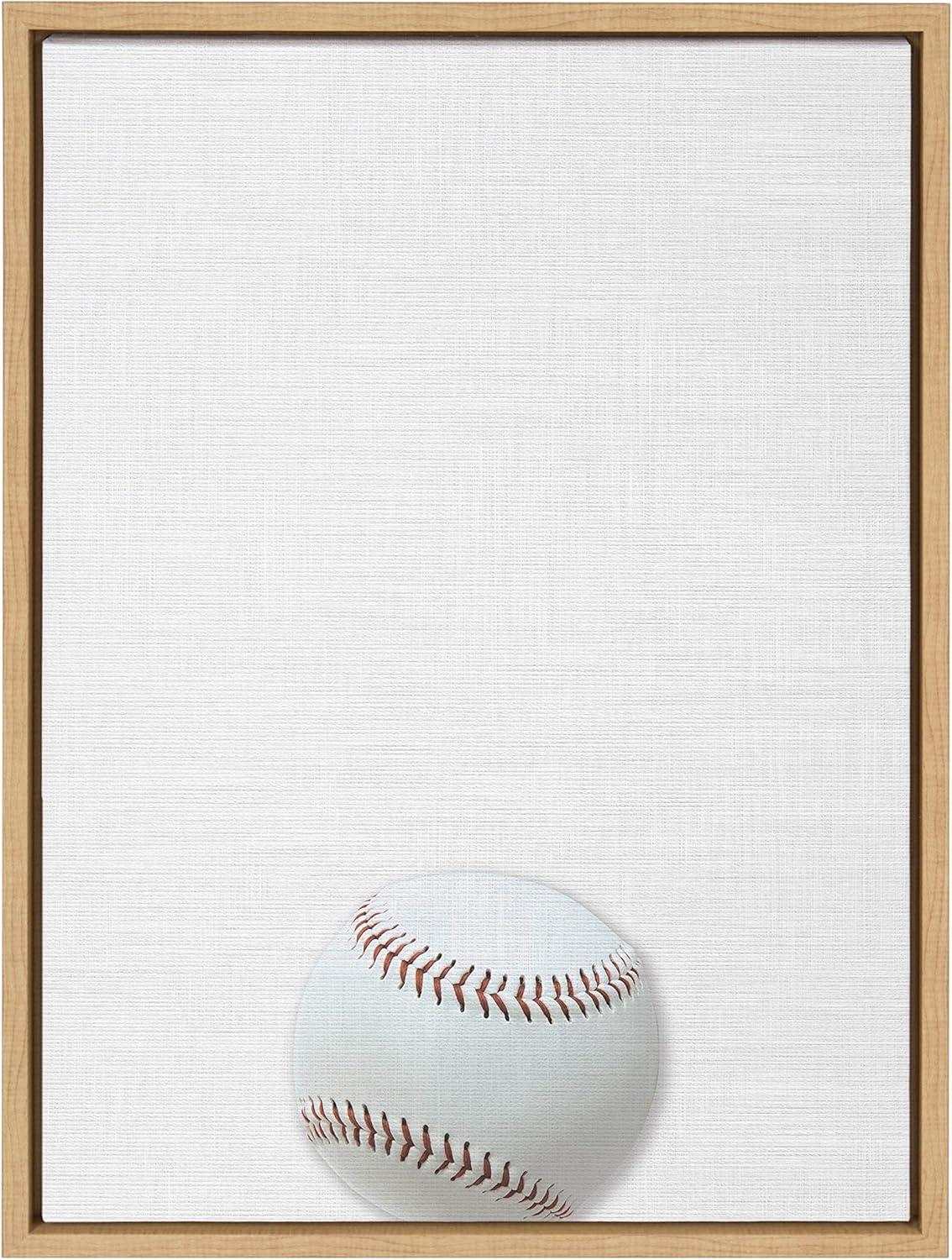 DesignOvation 18" x 24" Sylvie Color Baseball Portrait Framed Canvas Natural : Modern Style, Screen Print Art, Plastic Frame