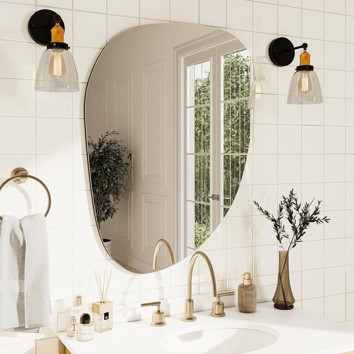 DWELLER Irregular Mirror for Wall Decor 36.2"x27.1", Asymmetrical Mirror, Modern Frameless Wall Mirror for Bathroom Bedroom Entryway Living Room Vanity