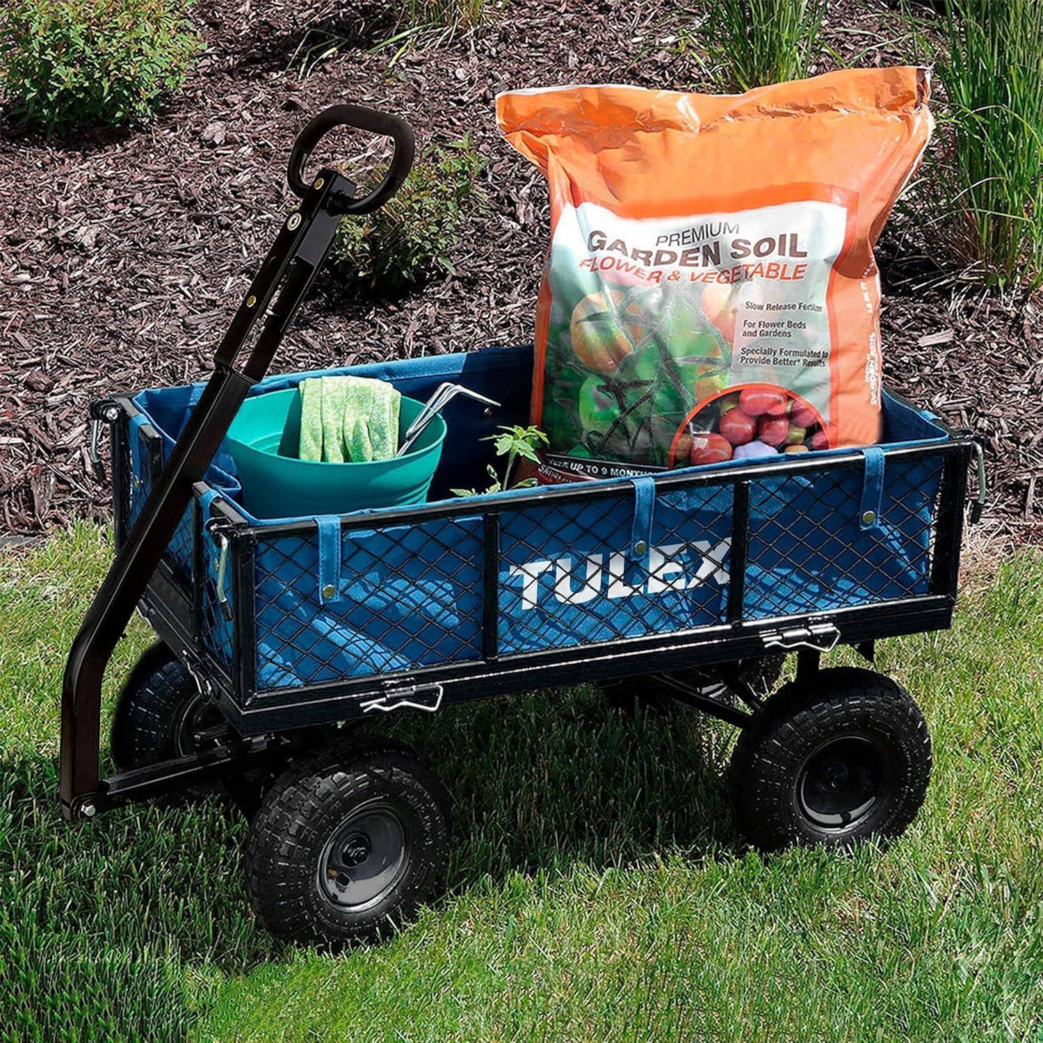 TULEX 5324 Heavy Duty 660 lbs Capacity Garden cart with Removable Sides and Rubber Waterproof Liner