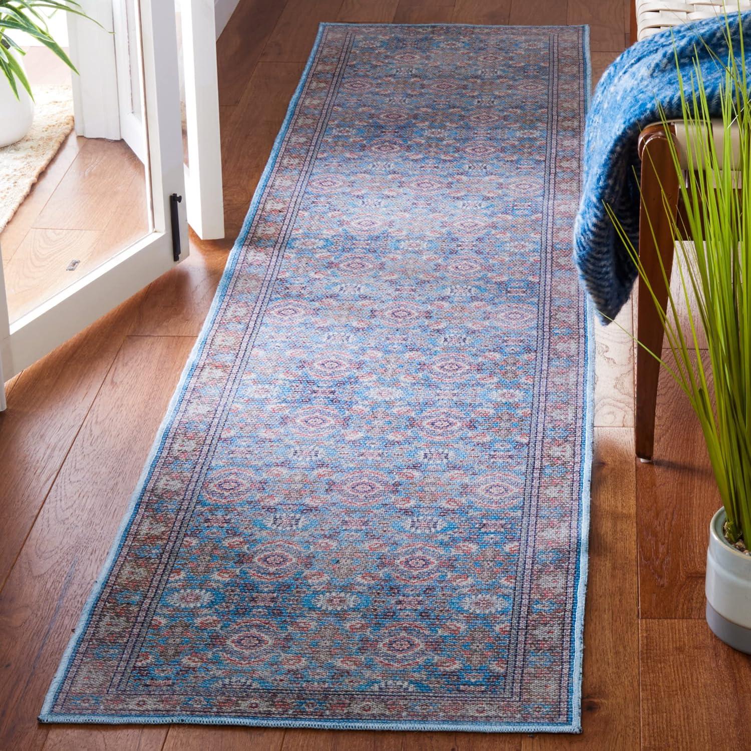 Serapi Blue Cotton Viscose Machine Washable Runner Rug