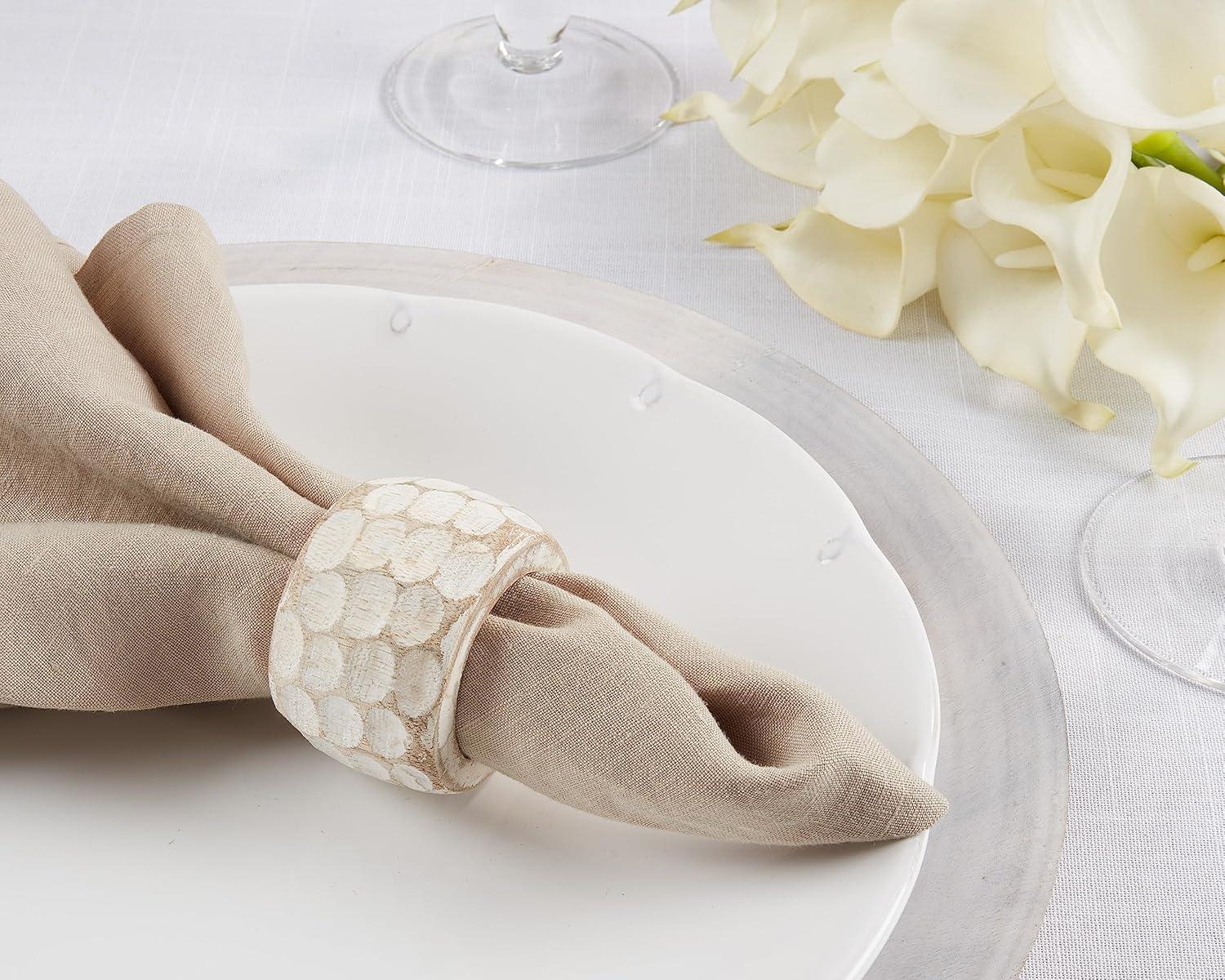 Saro Lifestyle Chunky Wood Dinner Napkin Rings (Set of 4), White