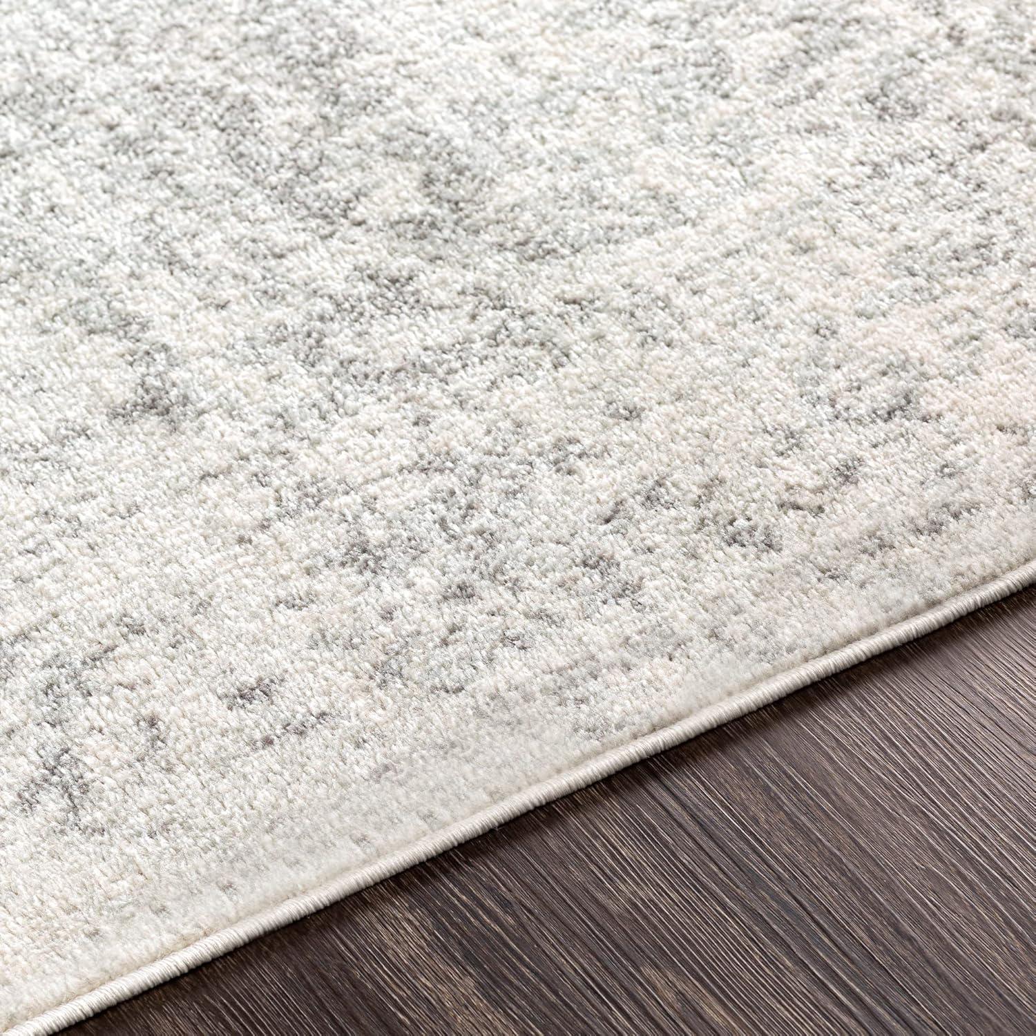 Gray Floral Motif Low Pile Runner Rug