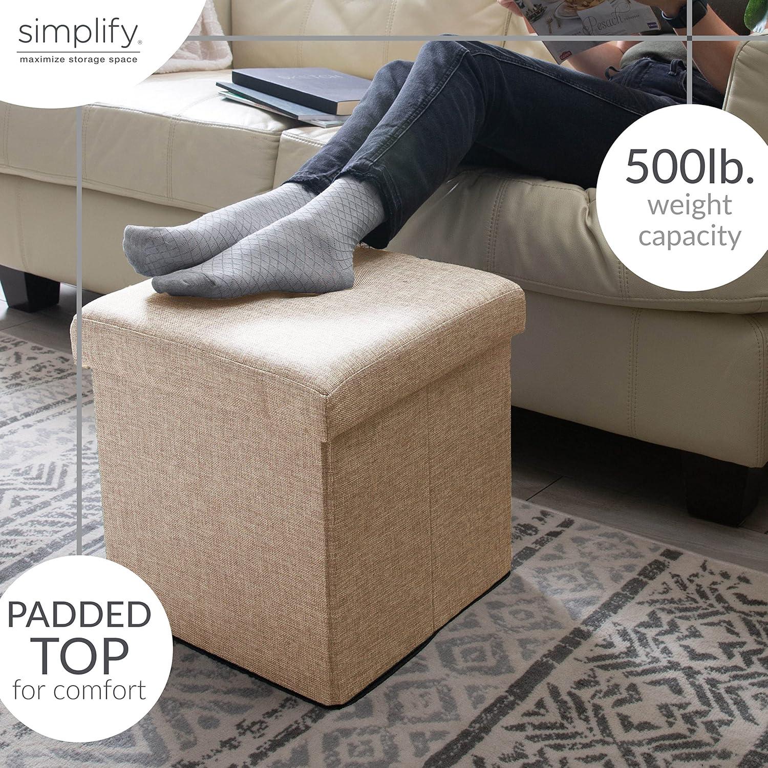 Simplify Faux Linen Folding Storage Ottoman Cube in Natural