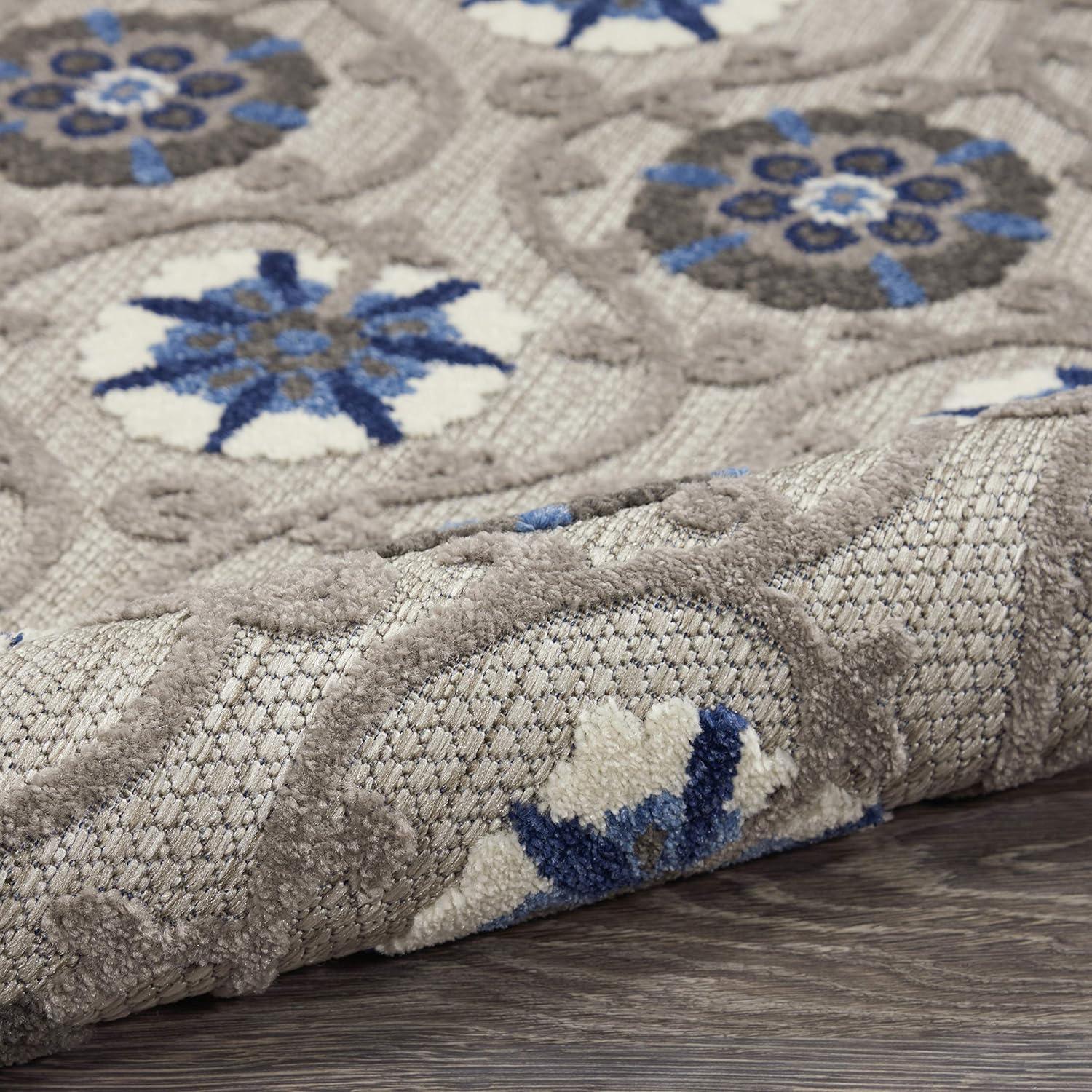 Nourison Aloha Contemporary Floral Flatweave High-Low Indoor Outdoor Area Rug Grey/Blue 7'10" x 10'6"