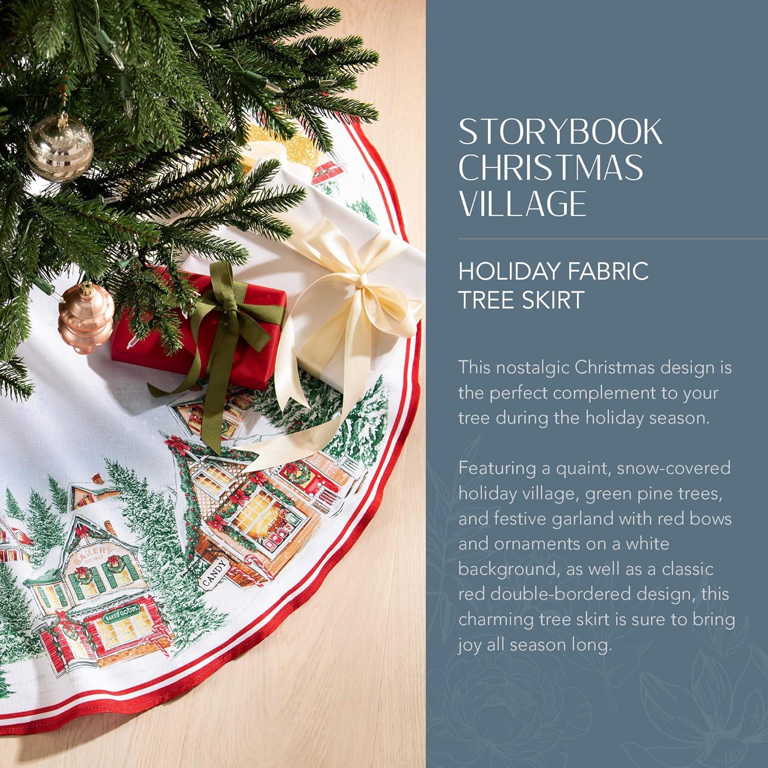 Storybook Christmas Village Holiday Round Tree Skirt, 48" - Multicolor - Elrene Home Fashions