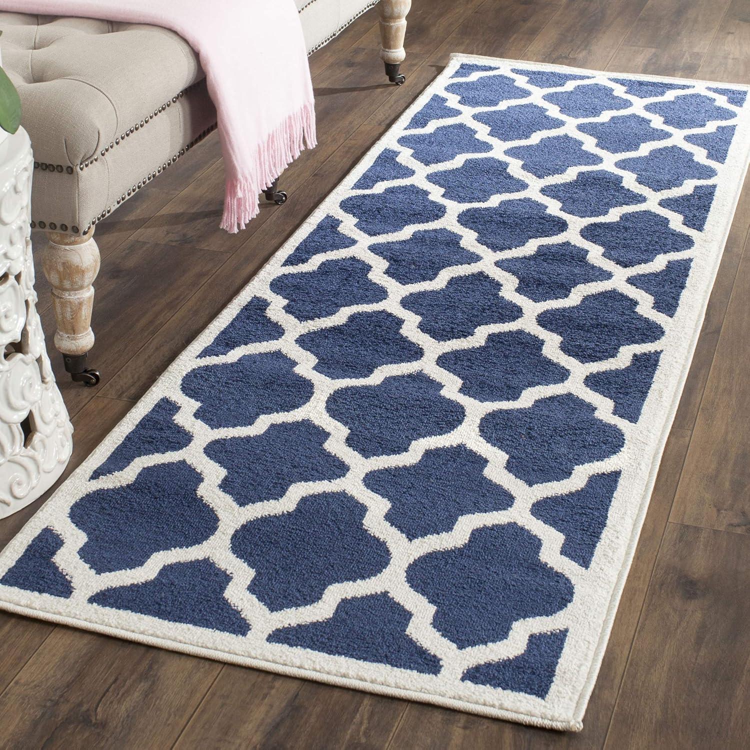 Amherst AMT420 Power Loomed Indoor Runner Rug - Navy/Beige - 2'3"x11' - Safavieh