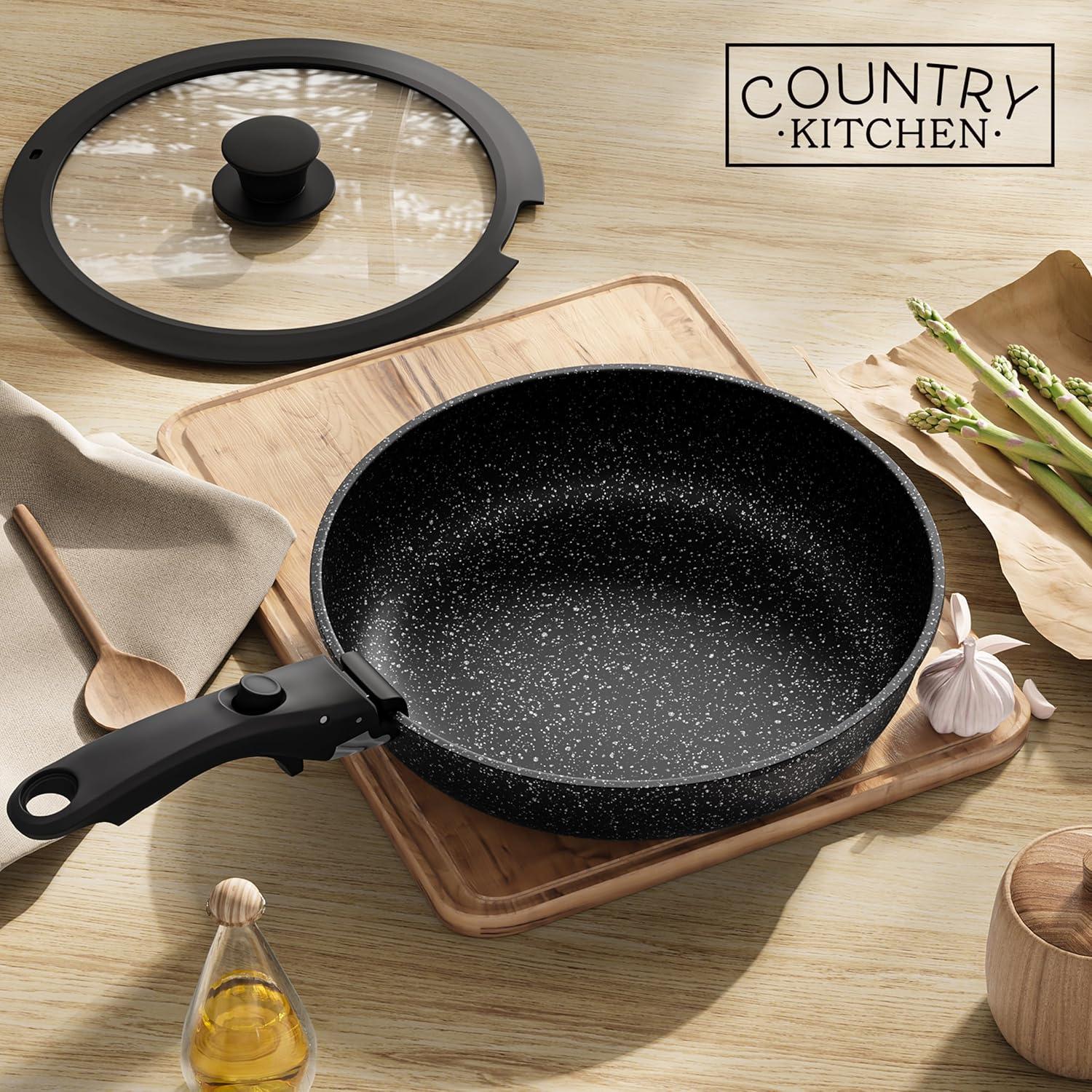 Country Kitchen 13-Pc Pots and Pans Set with Removable Handles Nonstick Cookware Set, Black